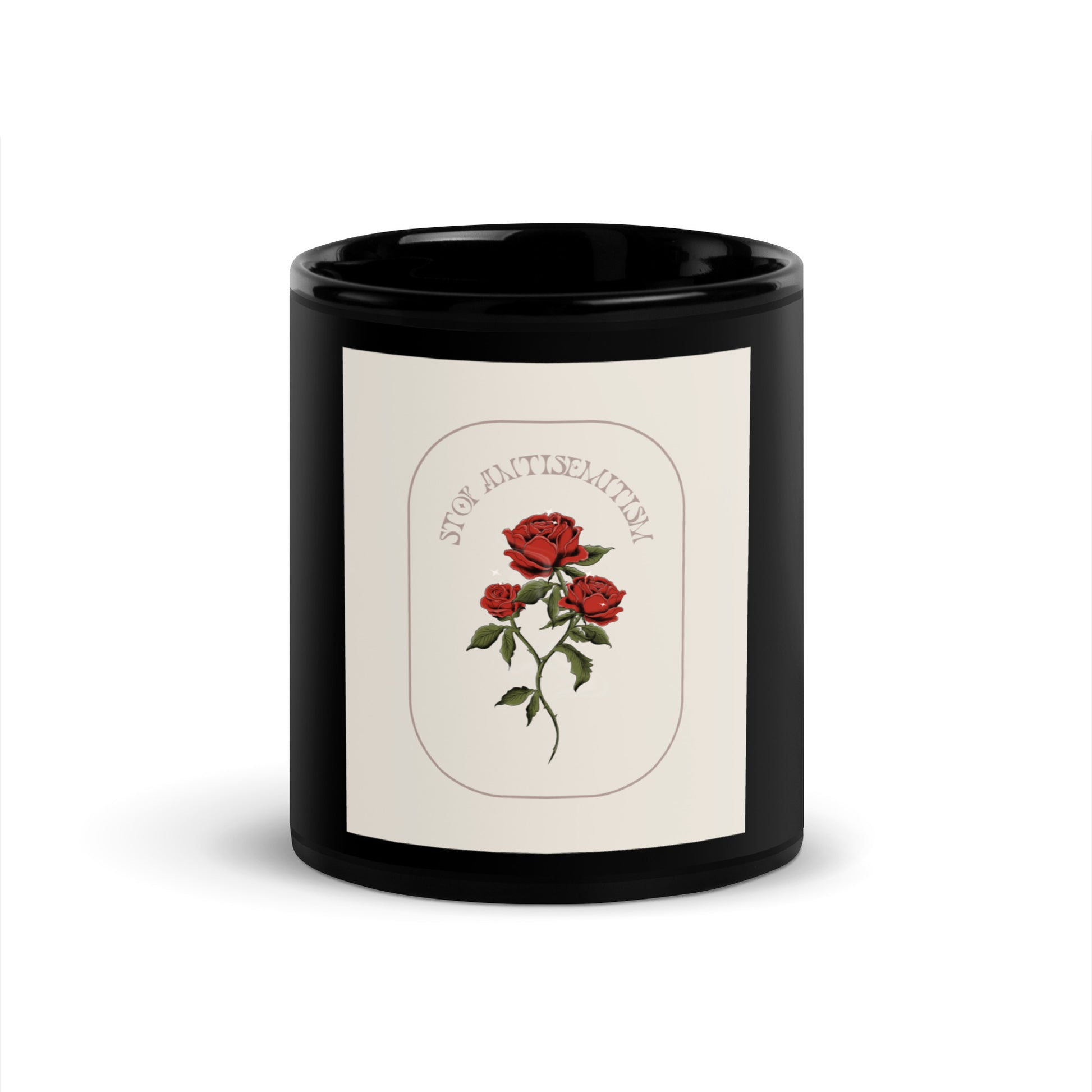 Stop Antisemitism | Plants & Flowers Edition | Black Glossy Mug
