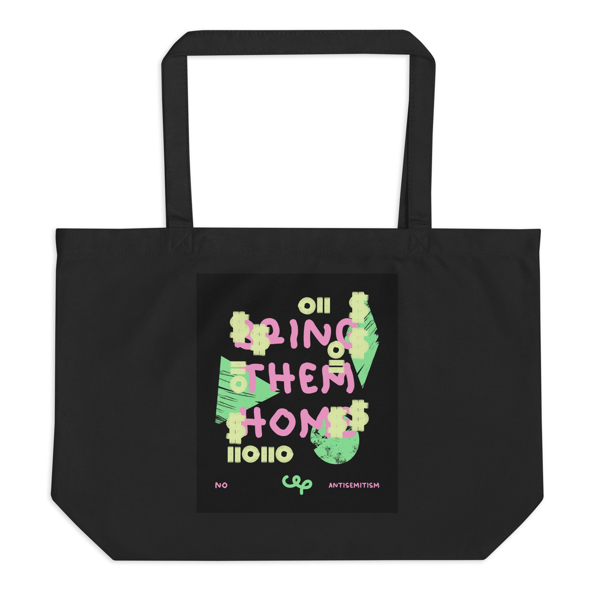 Bring Them Home | Pink-Green Doodle | Large Organic Tote Bag