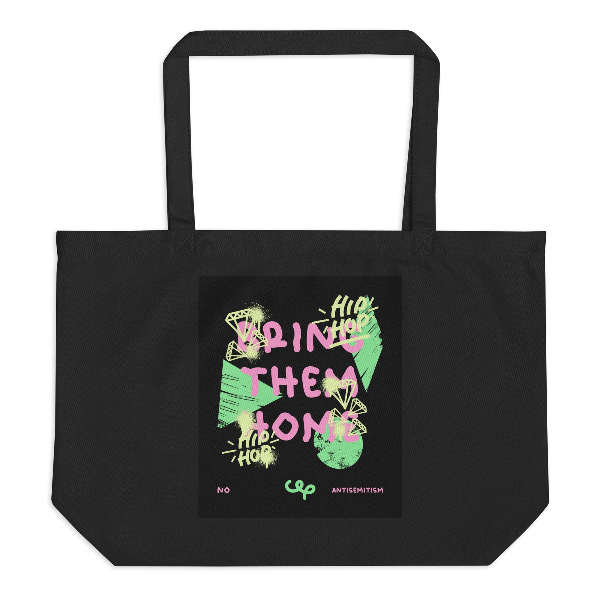 Bring Them Home | Pink-Green Doodle | Large Organic Tote Bag