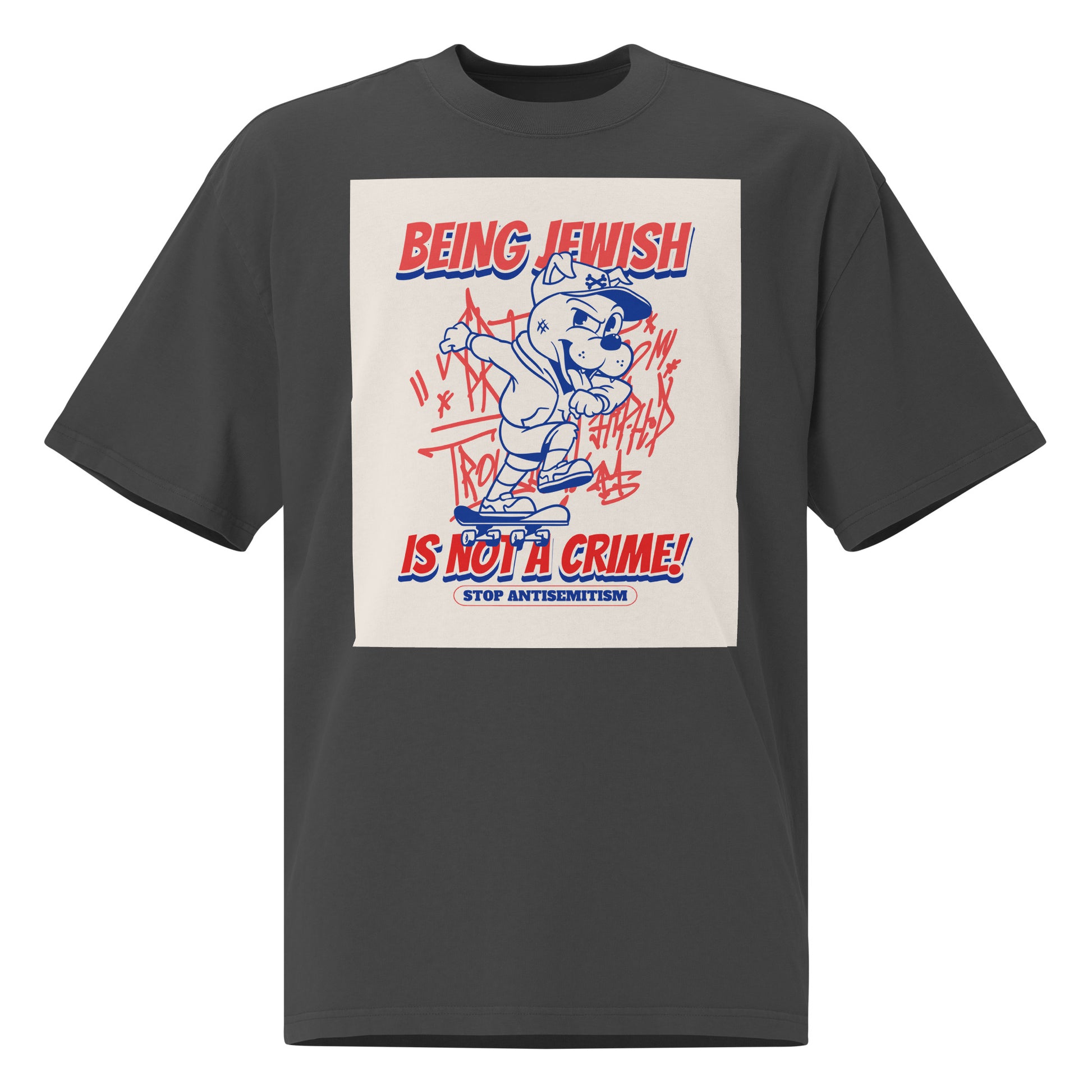 Streetart Graffiti Cartoon | Antisemitism | Unisex Oversized Faded T-Shirt