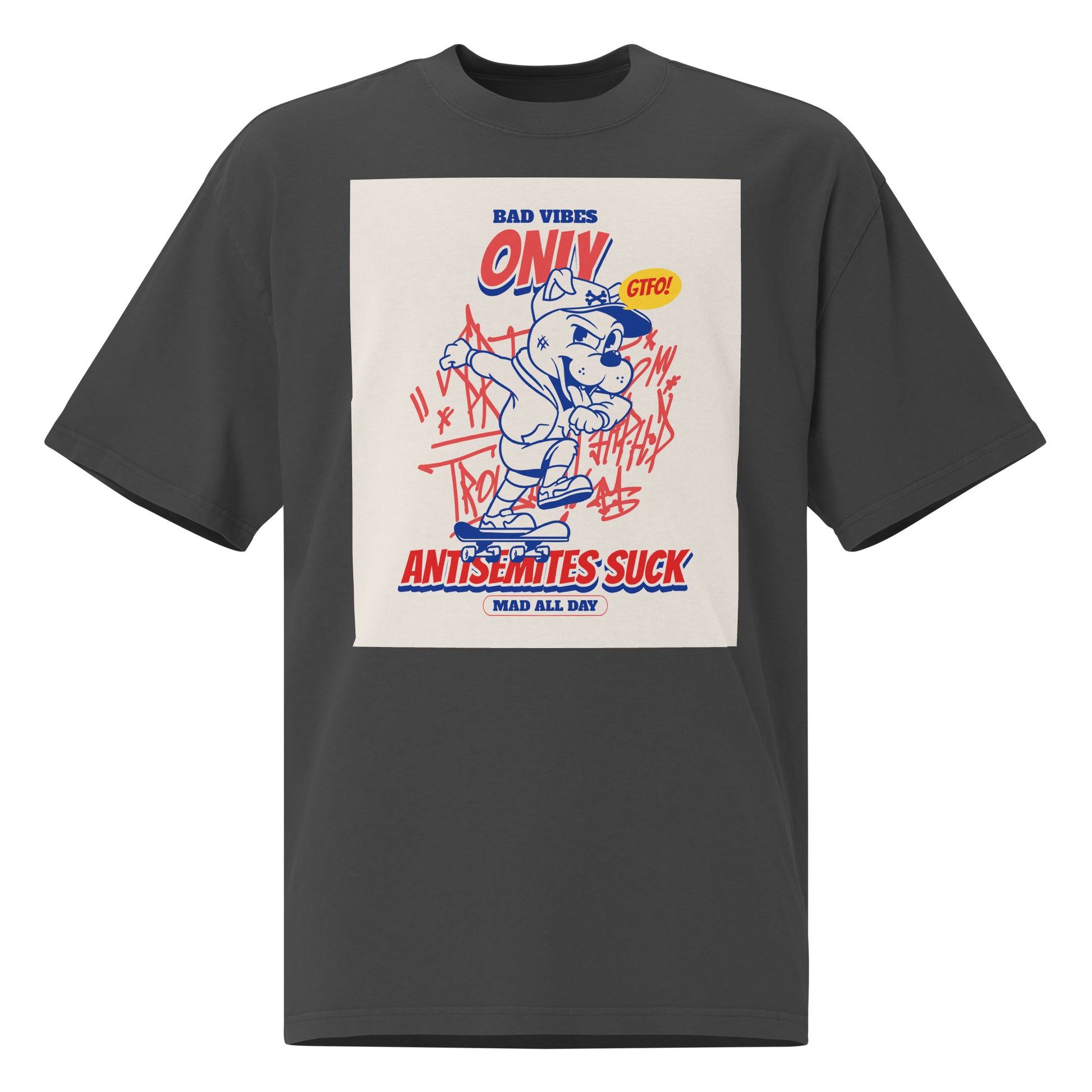 Streetart Graffiti Cartoon | Antisemitism | Unisex Oversized Faded T-Shirt