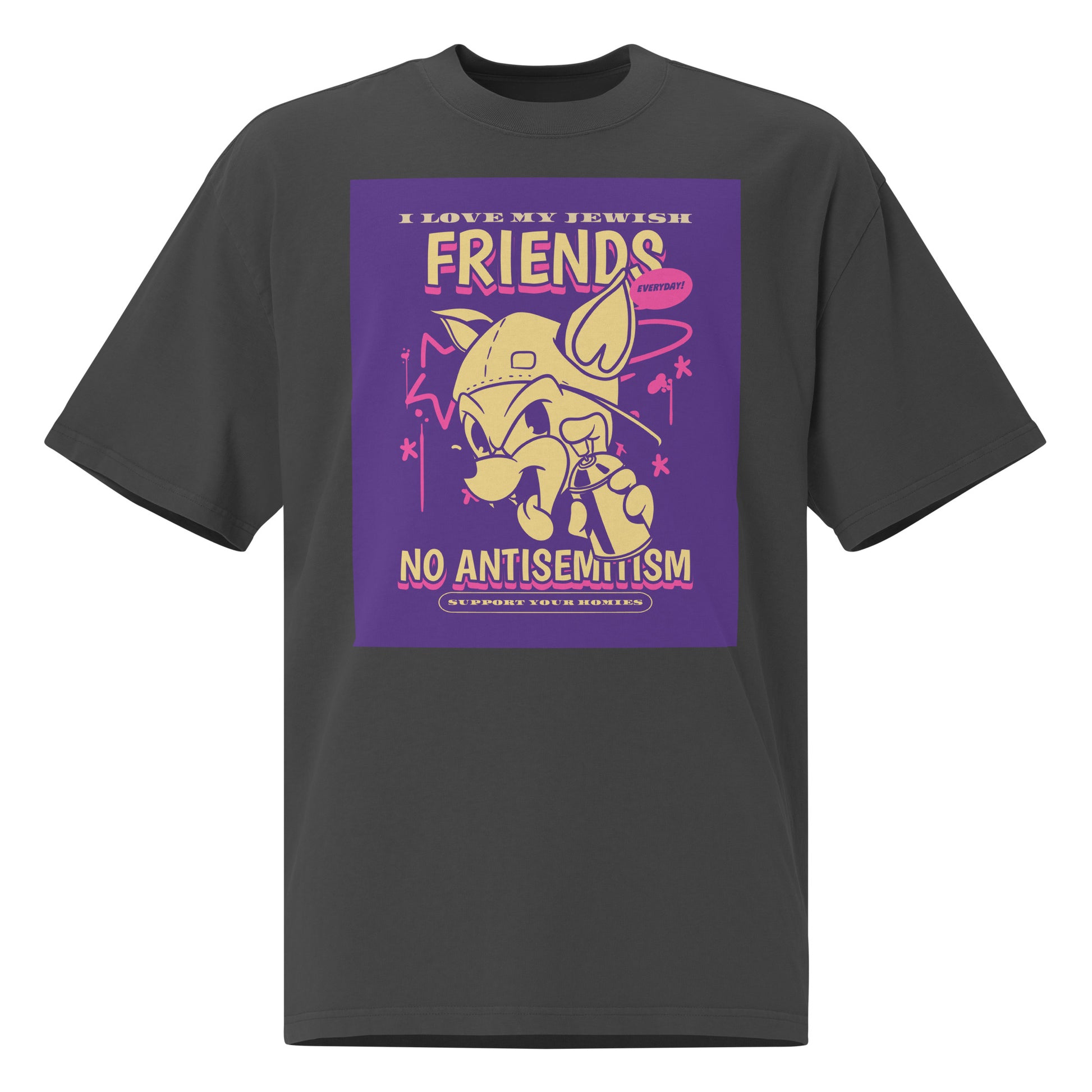 Streetart Graffiti Cartoon | Antisemitism | Unisex Oversized Faded T-Shirt