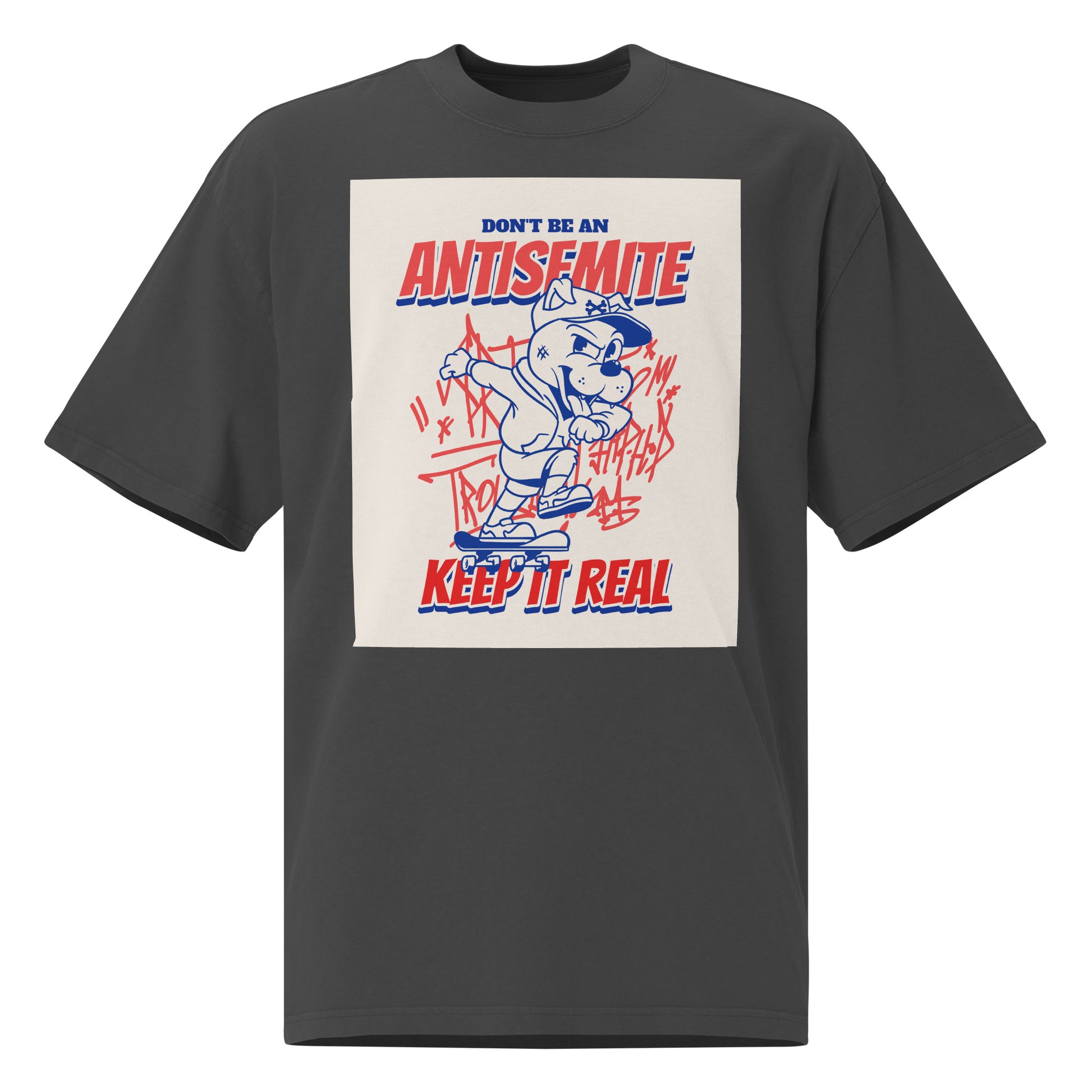 Streetart Graffiti Cartoon | Antisemitism | Unisex Oversized Faded T-Shirt