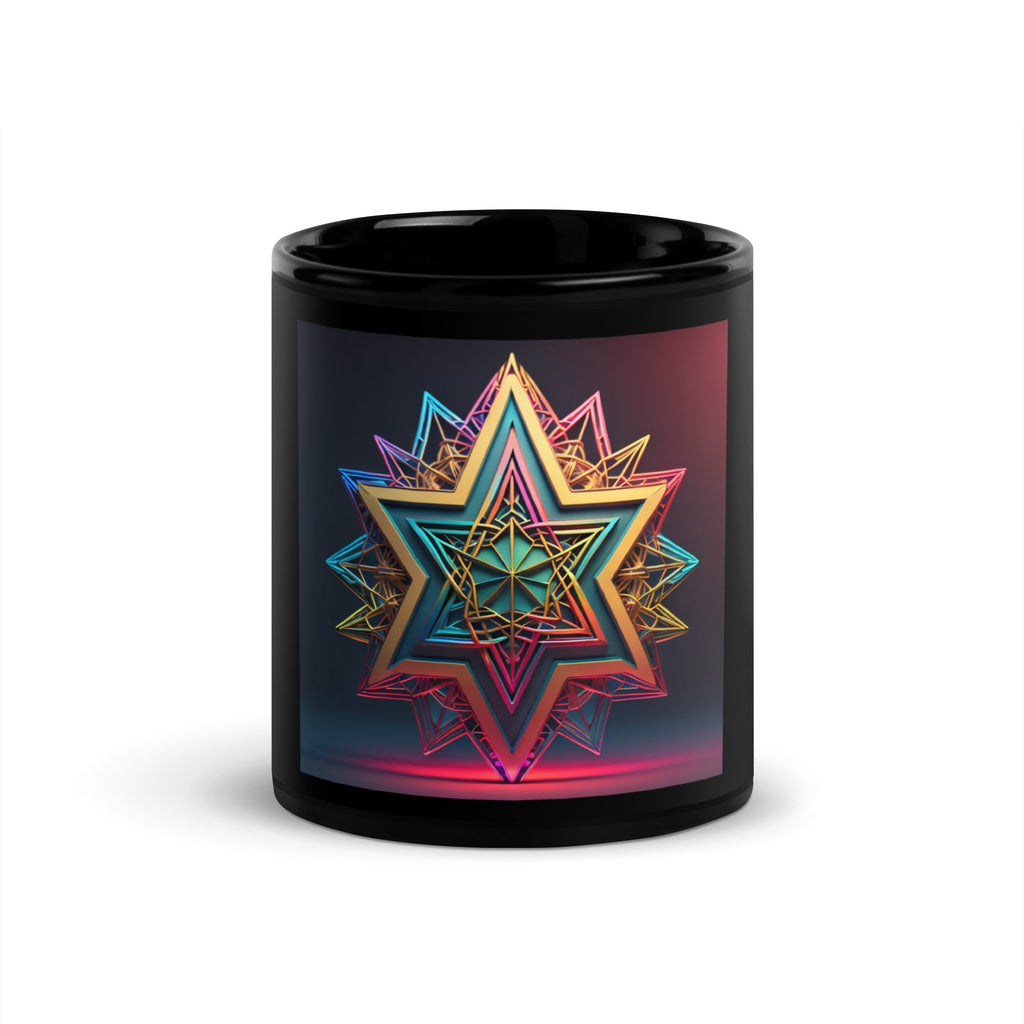 Futuristic Shine | Star of David | Black Glossy Mug
