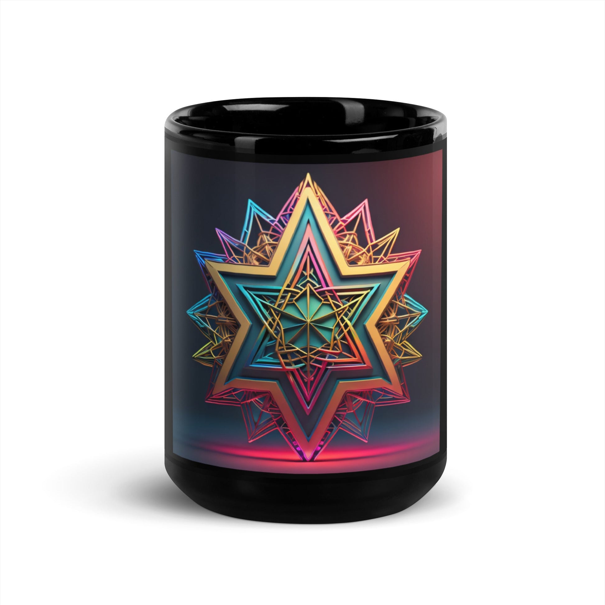 Futuristic Shine | Star of David | Black Glossy Mug