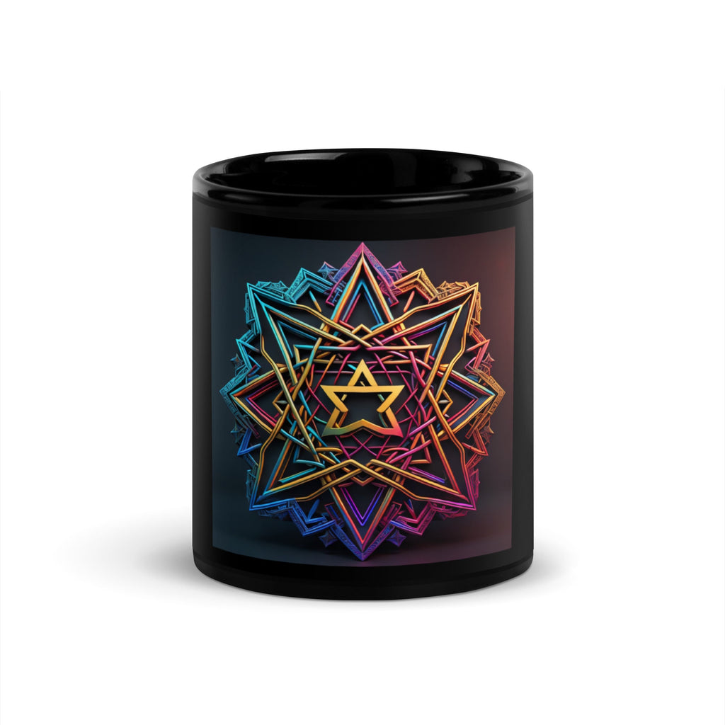 Futuristic Shine | Star of David | Black Glossy Mug