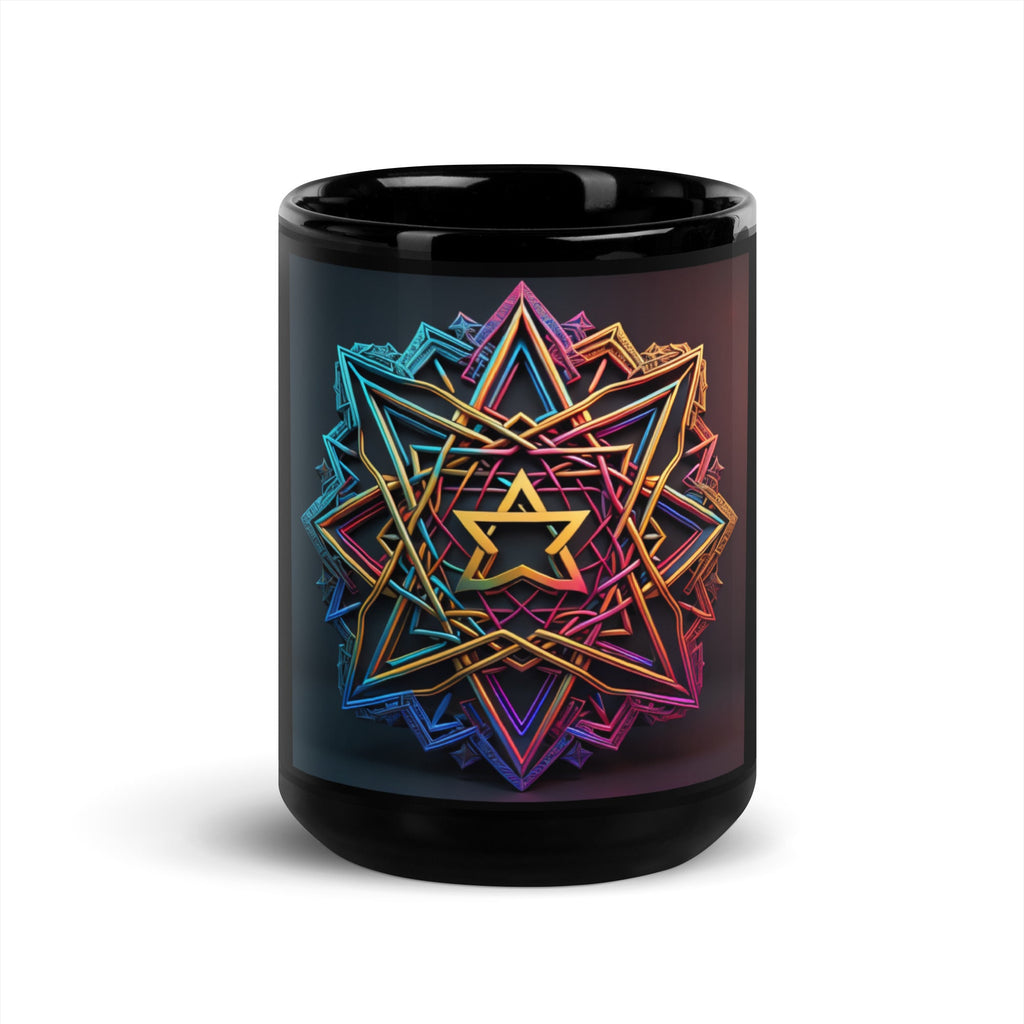 Futuristic Shine | Star of David | Black Glossy Mug