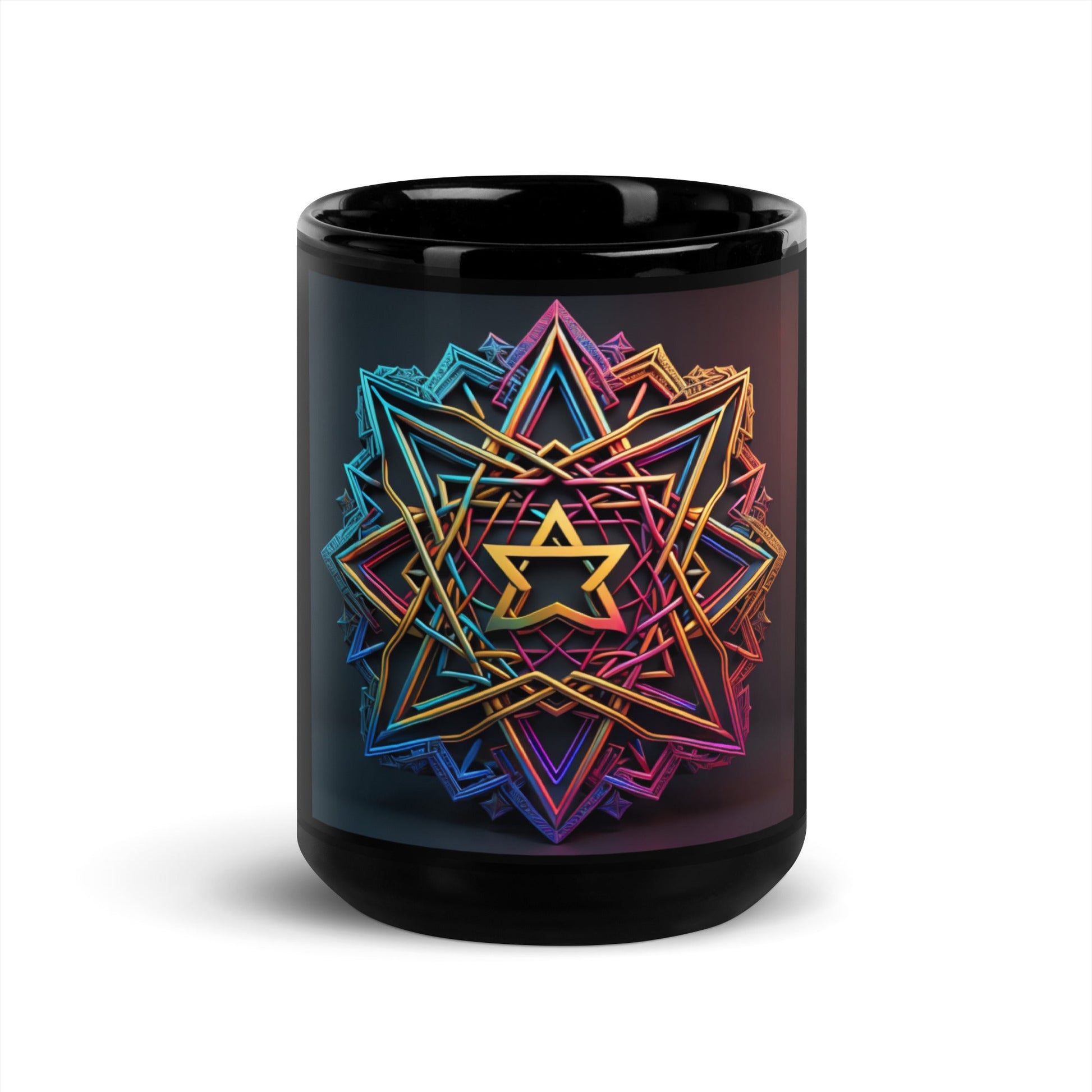 Futuristic Shine | Star of David | Black Glossy Mug