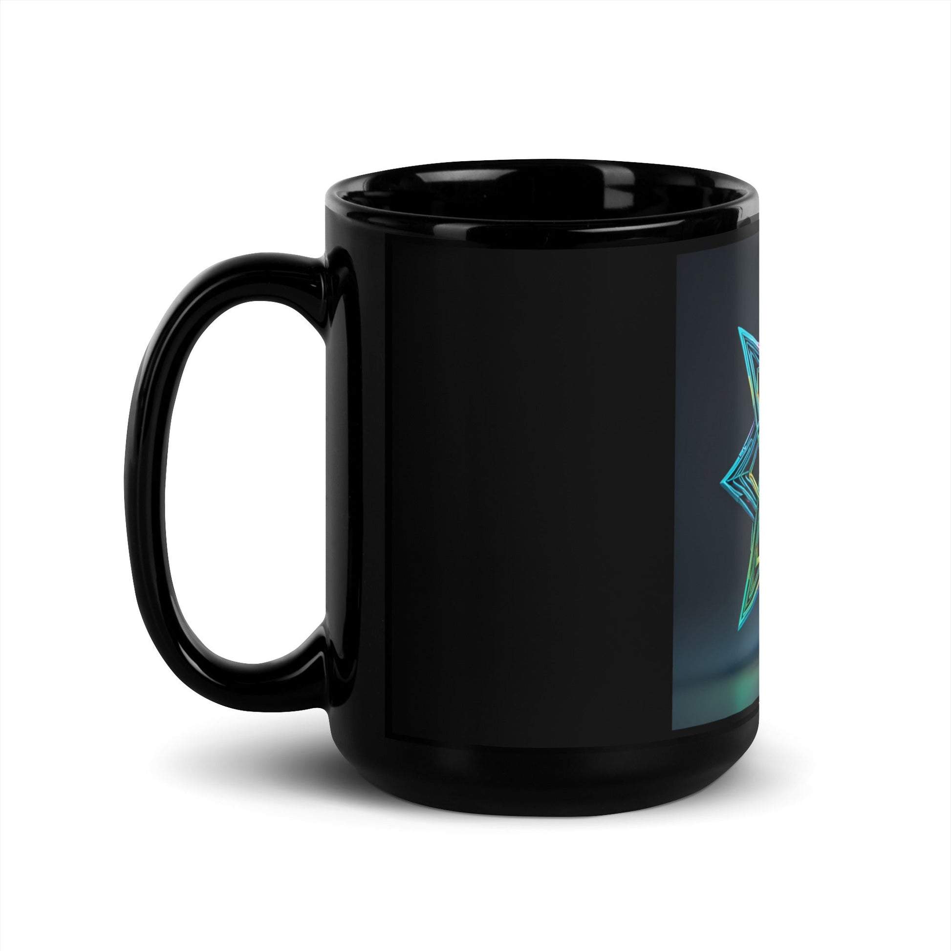 Futuristic Shine | Star of David | Black Glossy Mug