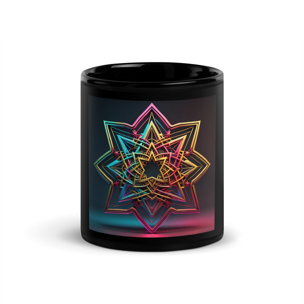 Futuristic Shine | Star of David | Black Glossy Mug