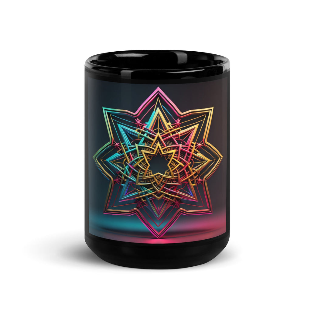 Futuristic Shine | Star of David | Black Glossy Mug