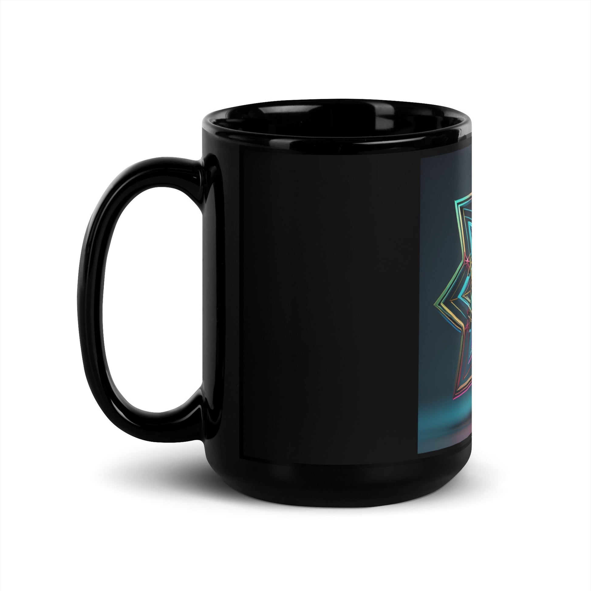 Futuristic Shine | Star of David | Black Glossy Mug