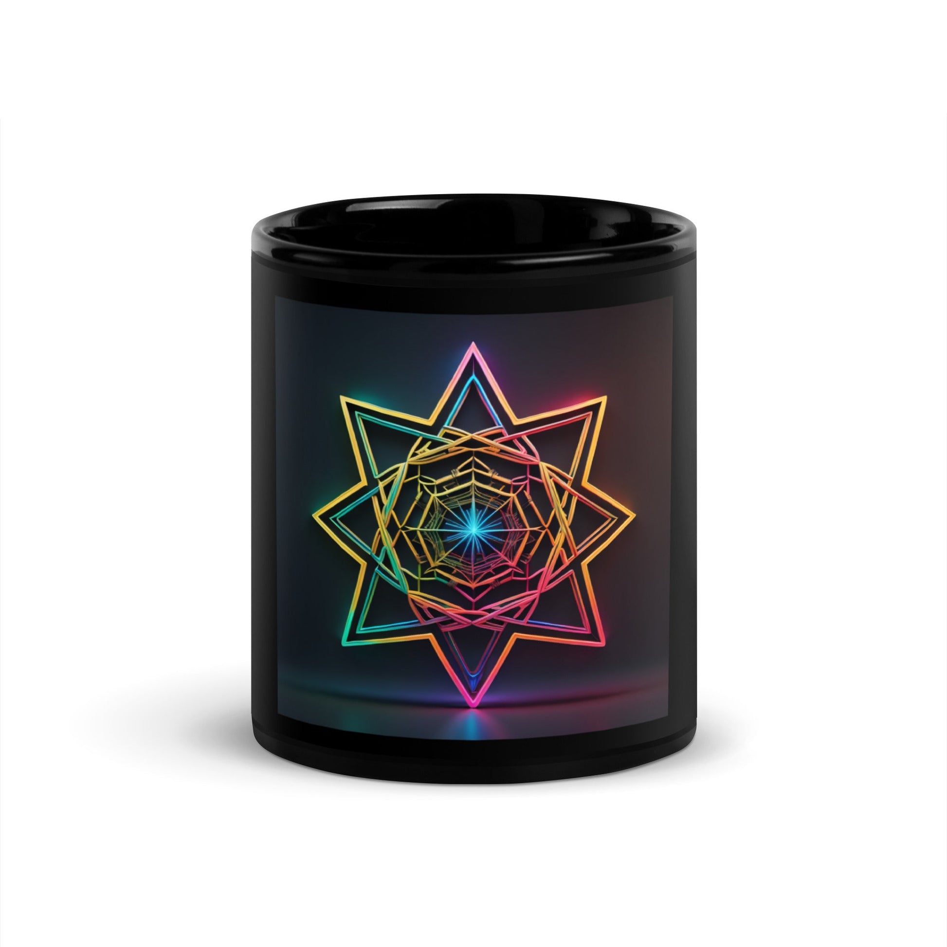 Futuristic Shine | Star of David | Black Glossy Mug