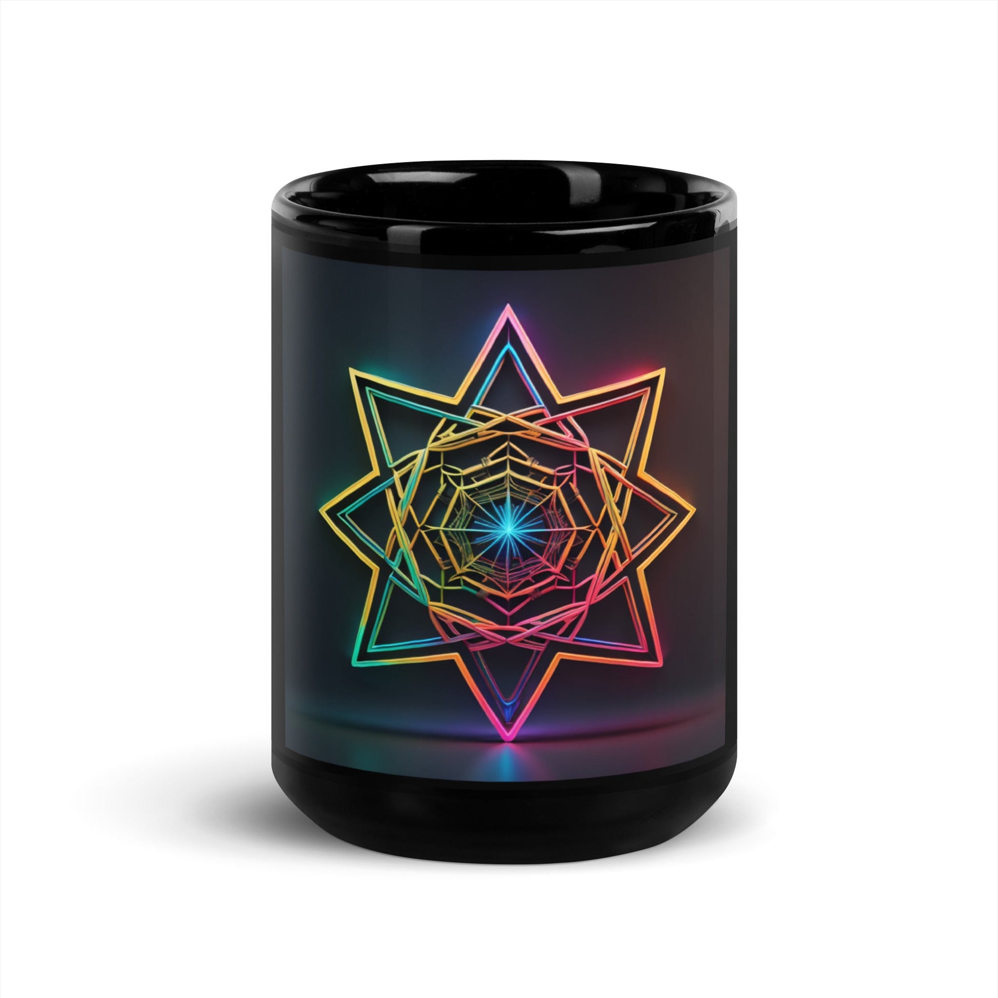 Futuristic Shine | Star of David | Black Glossy Mug