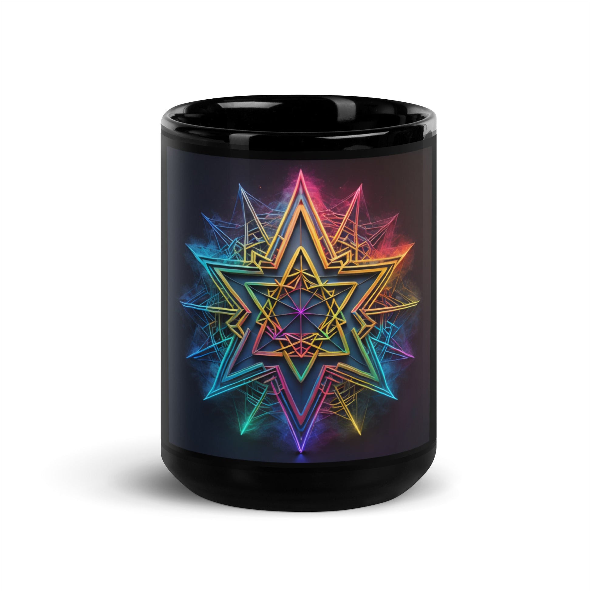 Futuristic Shine | Star of David | Black Glossy Mug