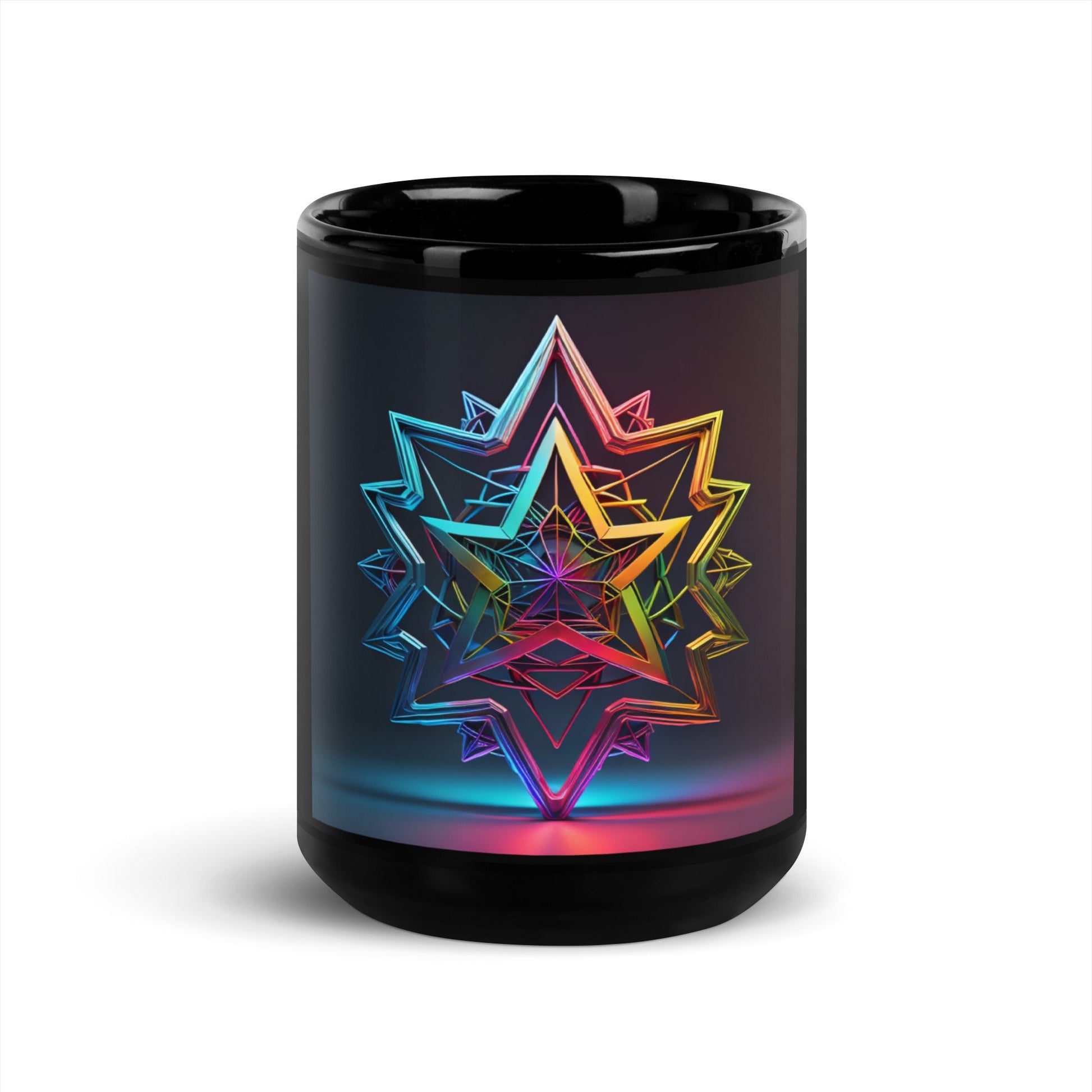 Futuristic Shine | Star of David | Black Glossy Mug