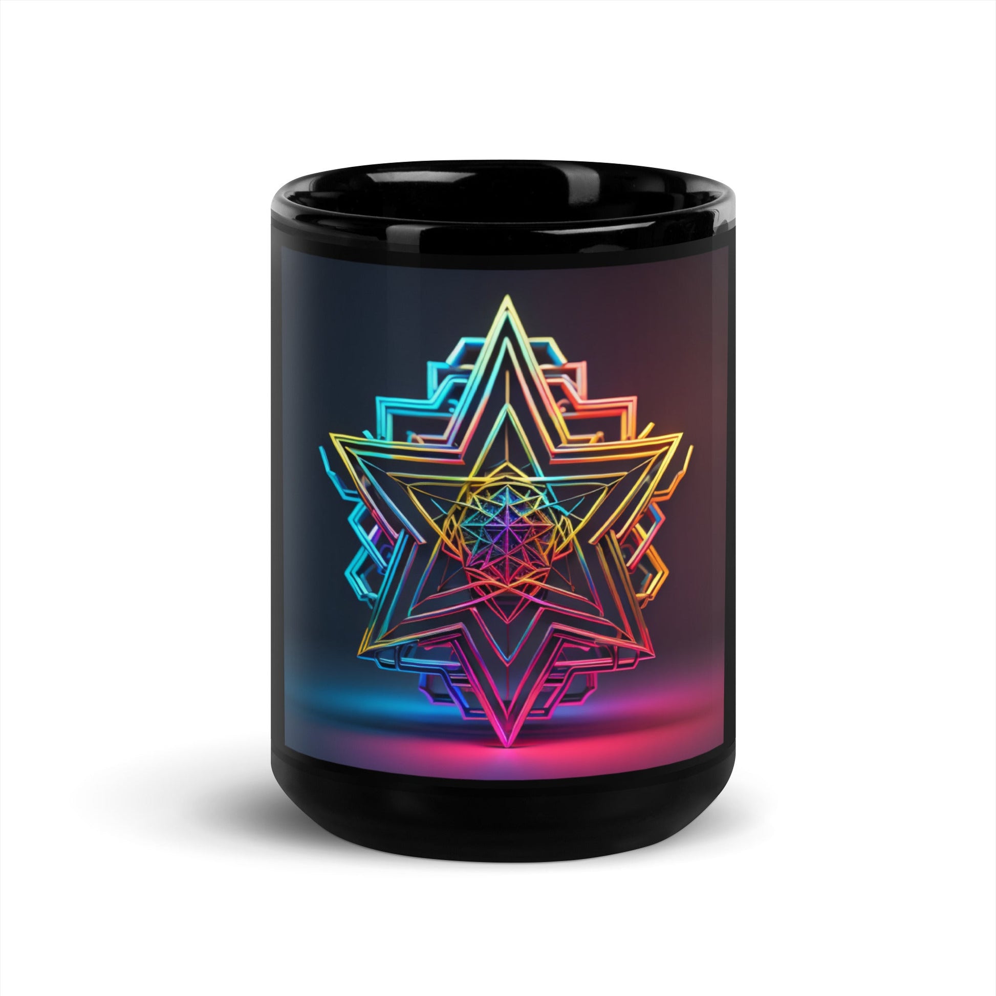 Futuristic Shine| Star of David | Black Glossy Mug
