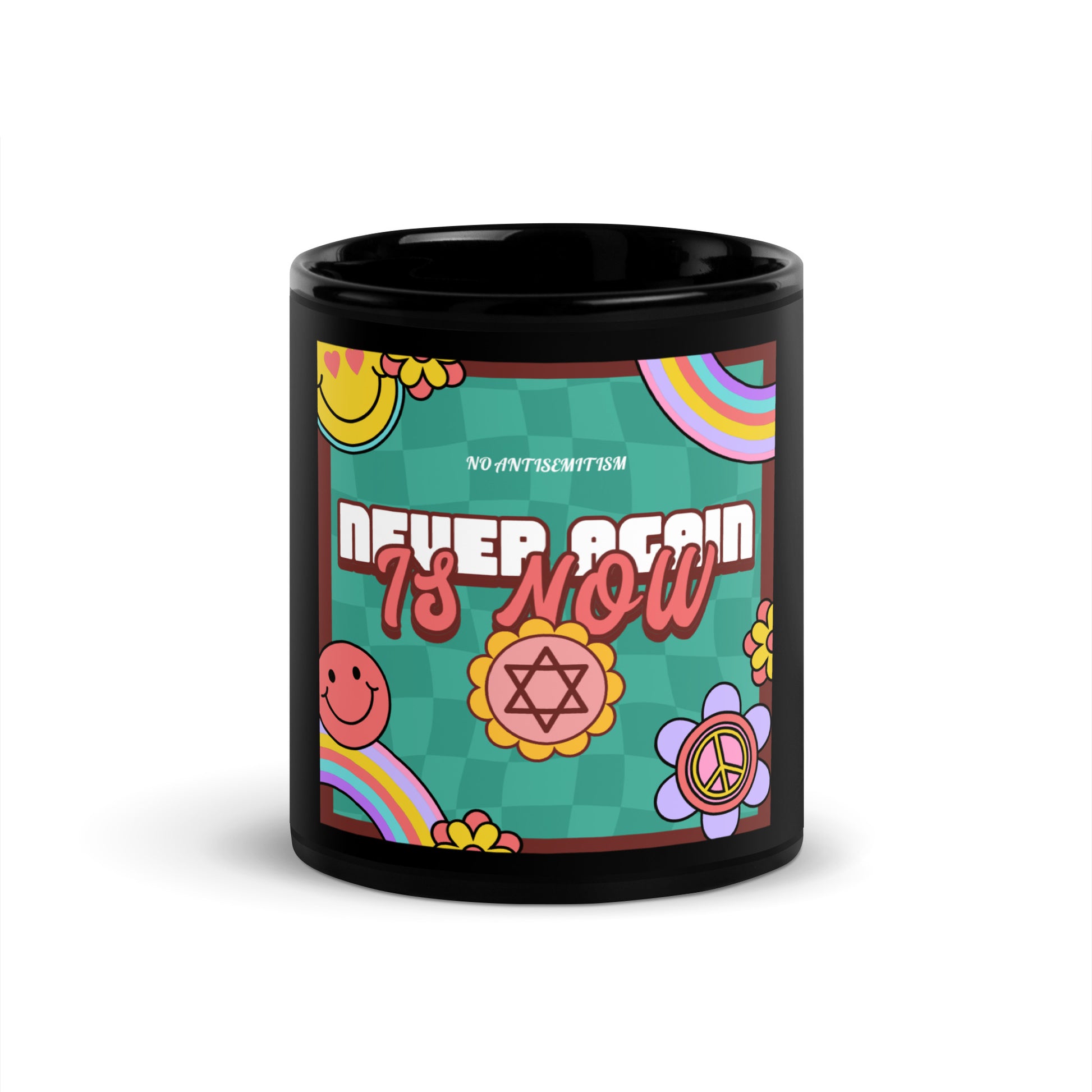 Never Again | Retro-Green Style | Black Glossy Mug Jouparty