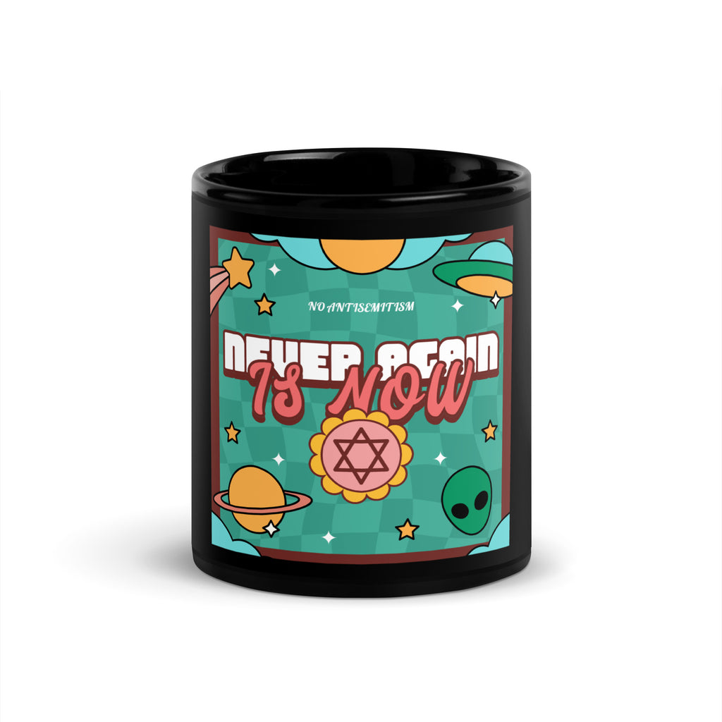 Never Again | Retro-Green Style | Black Glossy Mug Jouparty