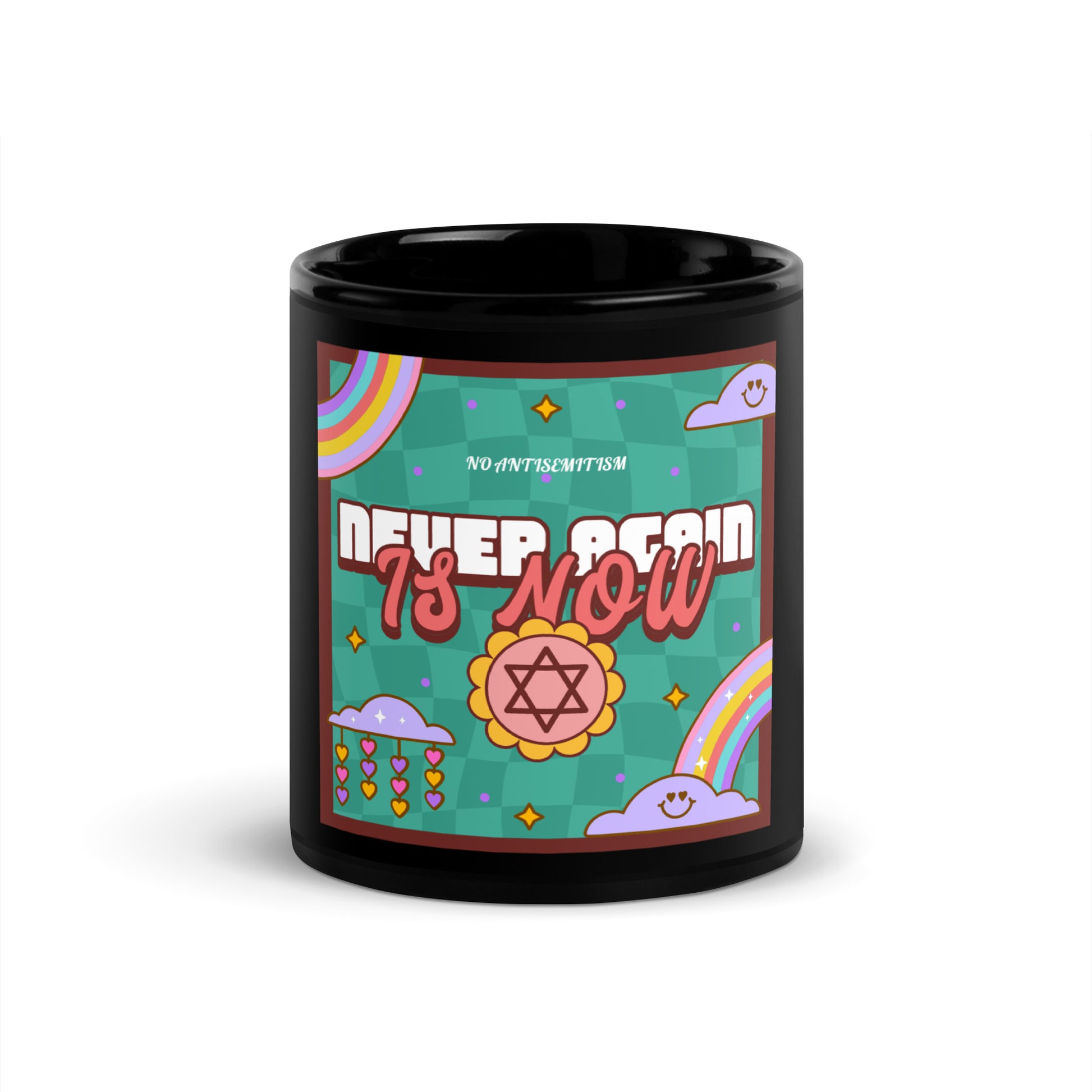 Never Again | Retro-Green Style | Black Glossy Mug Jouparty