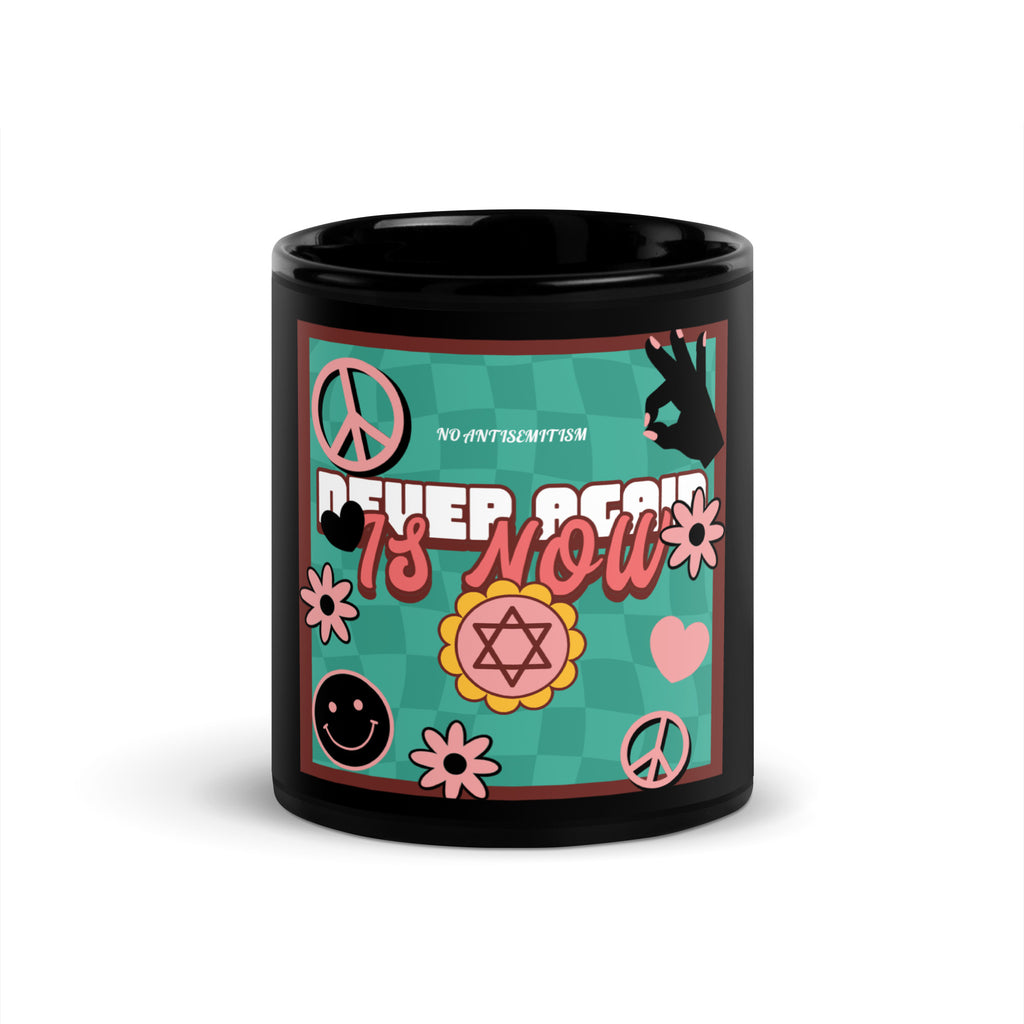 Never Again | Retro-Green Style | Black Glossy Mug Jouparty