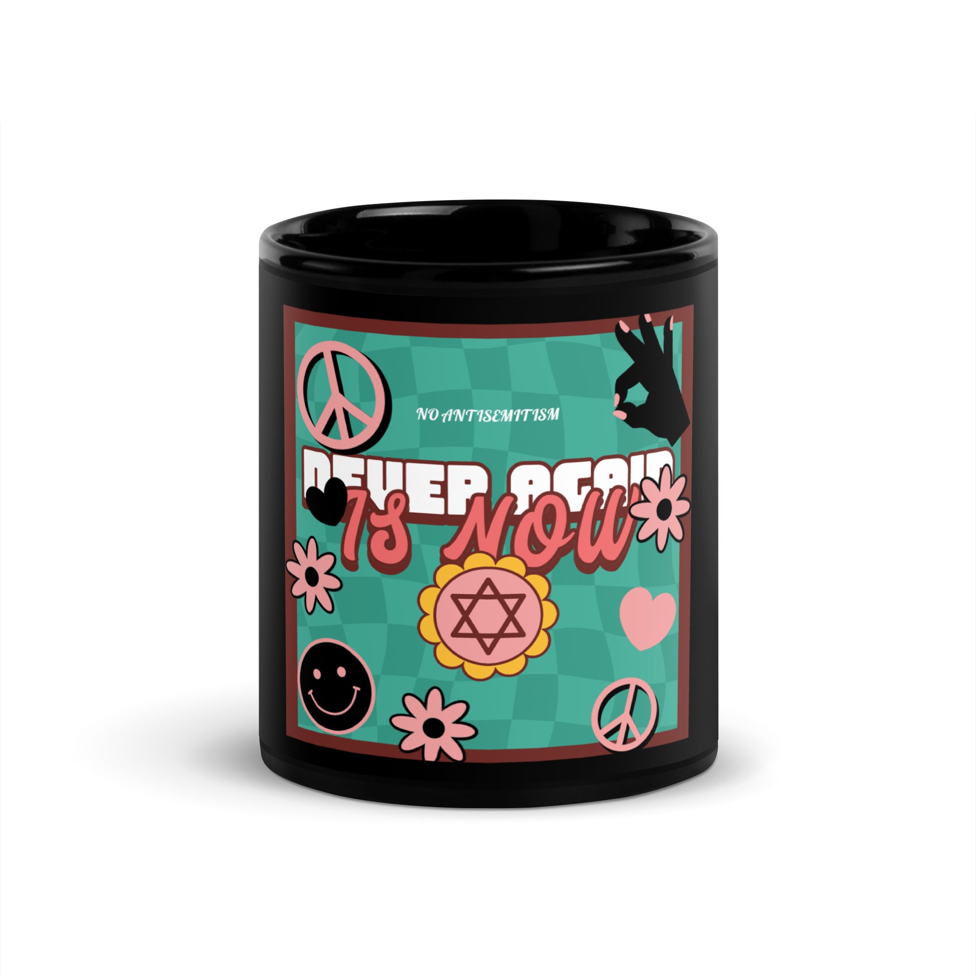 Never Again | Retro-Green Style | Black Glossy Mug Jouparty