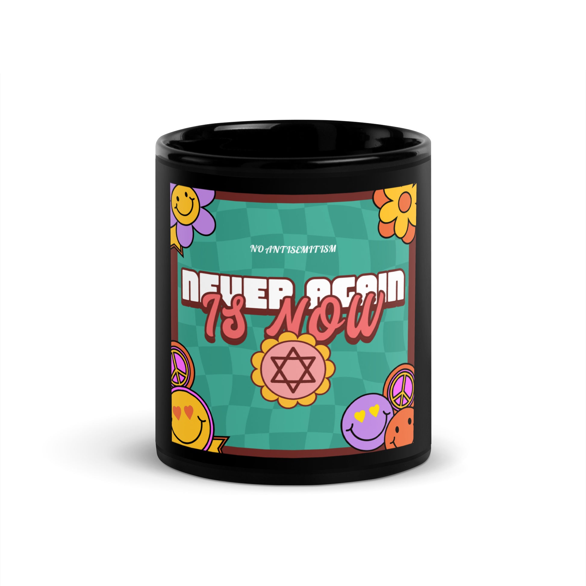 Never Again | Retro-Green Style | Black Glossy Mug Jouparty