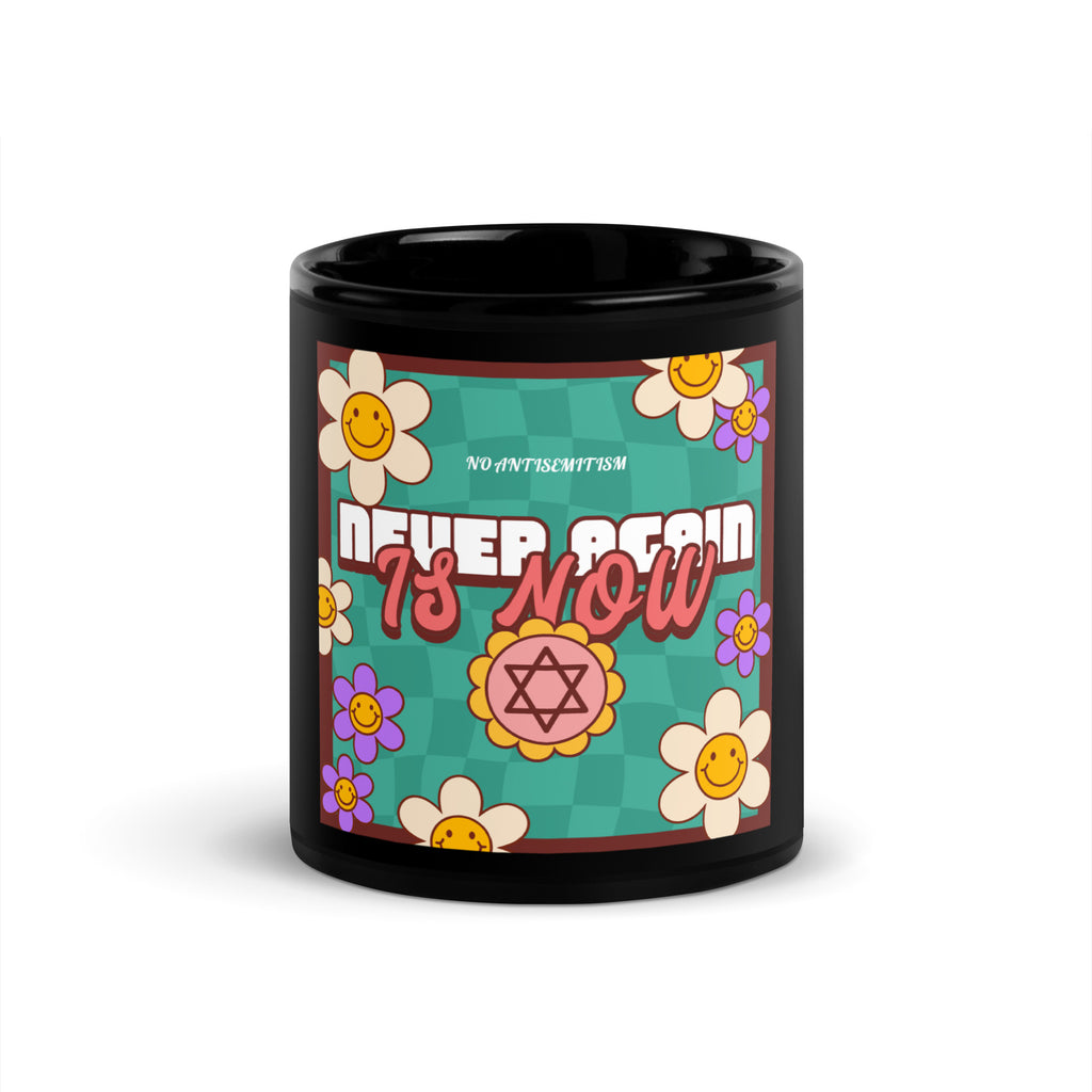 Never Again | Retro-Green Style | Black Glossy Mug