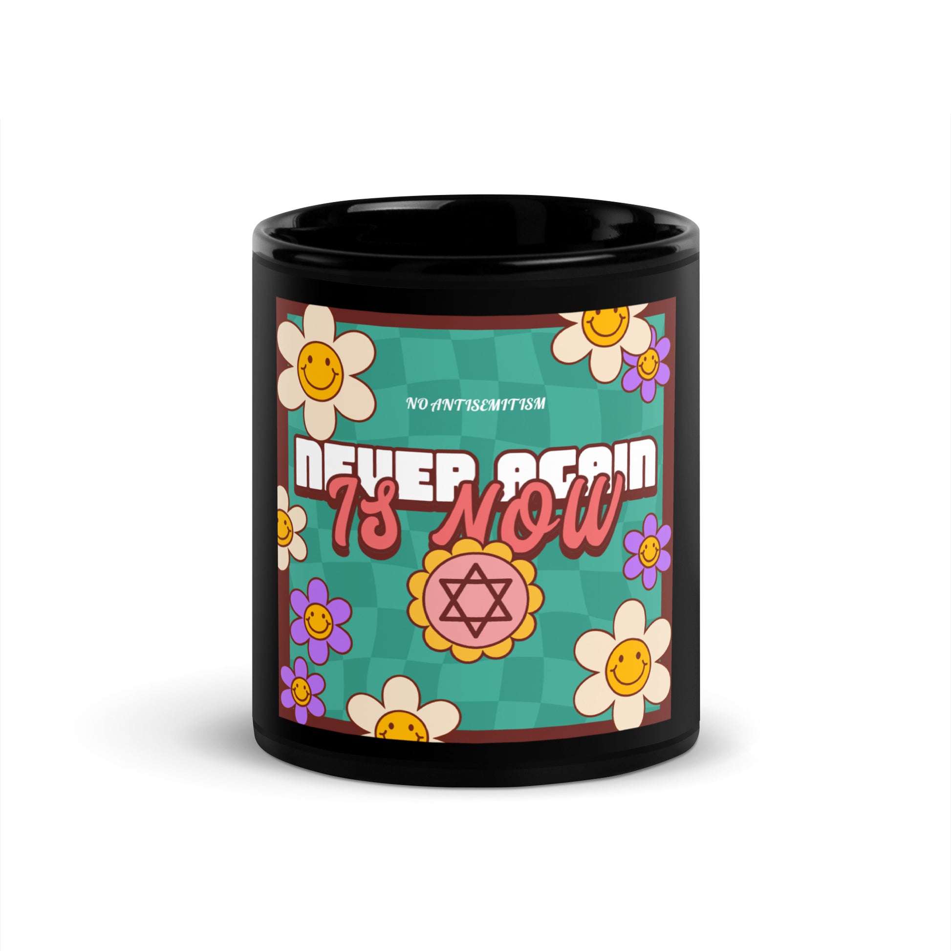 Never Again | Retro-Green Style | Black Glossy Mug