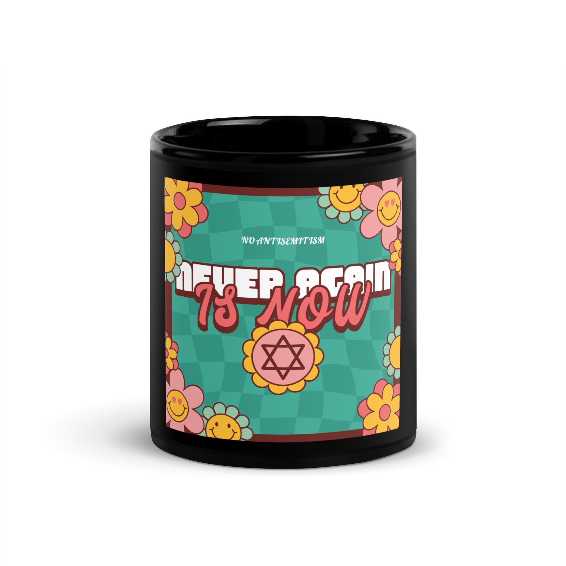 Never Again | Retro-Green Style | Black Glossy Mug Jouparty