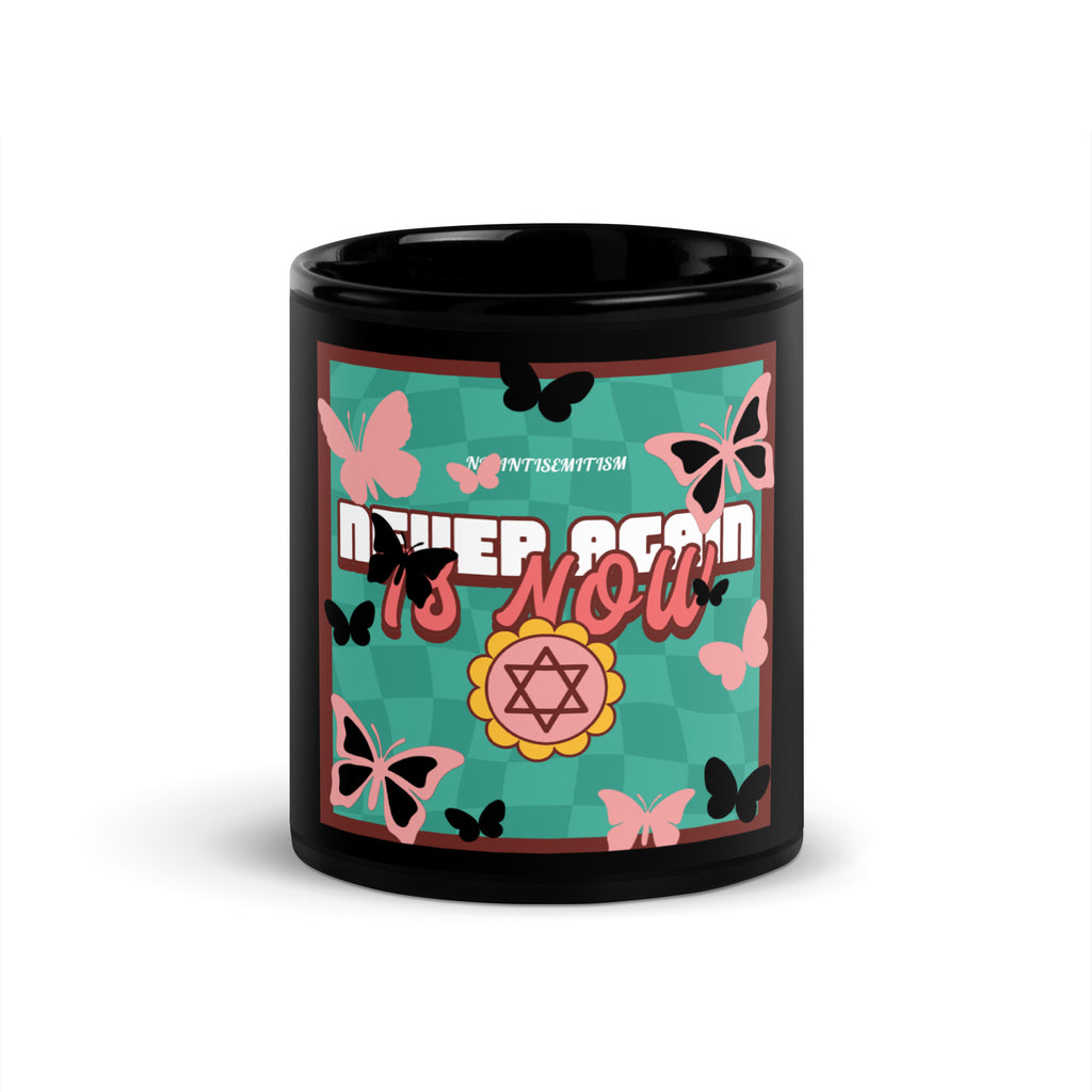 Never Again | Retro-Green Style | Black Glossy Mug Jouparty