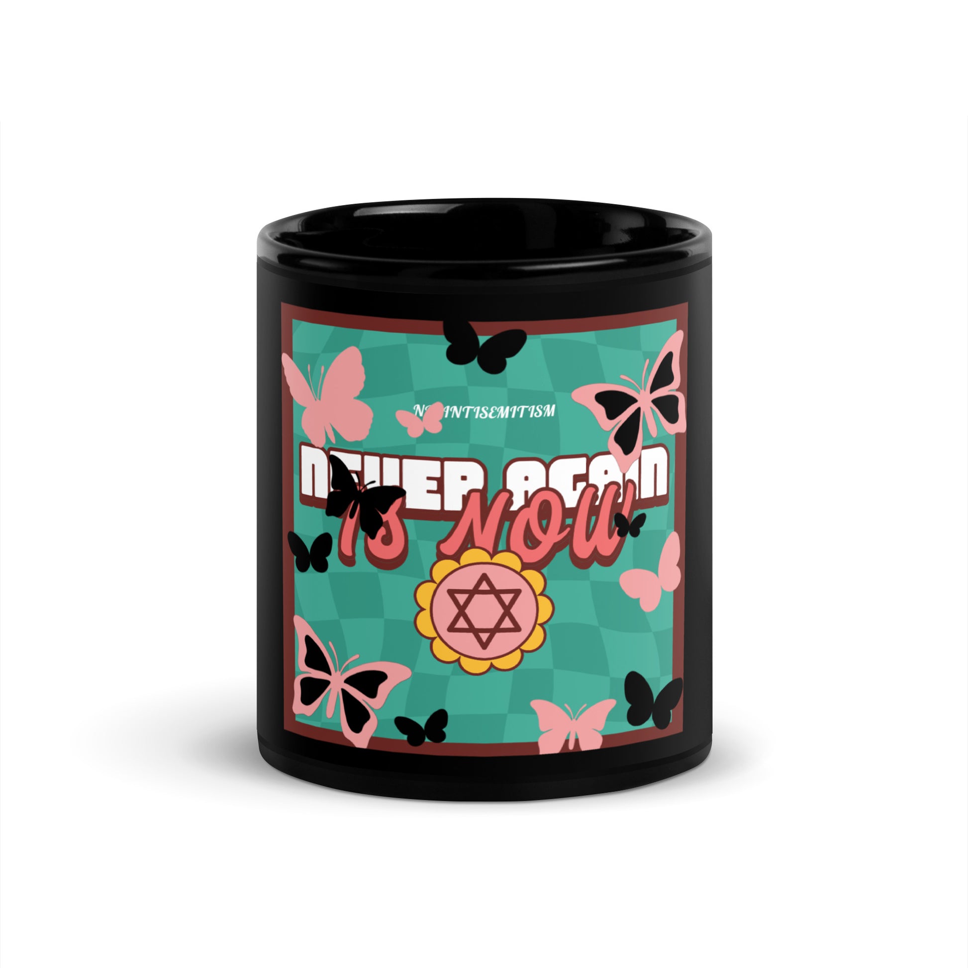 Never Again | Retro-Green Style | Black Glossy Mug Jouparty