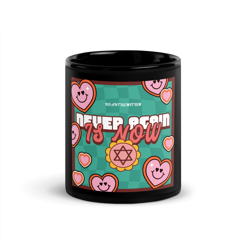 Never Again | Retro-Green Style | Black Glossy Mug Jouparty