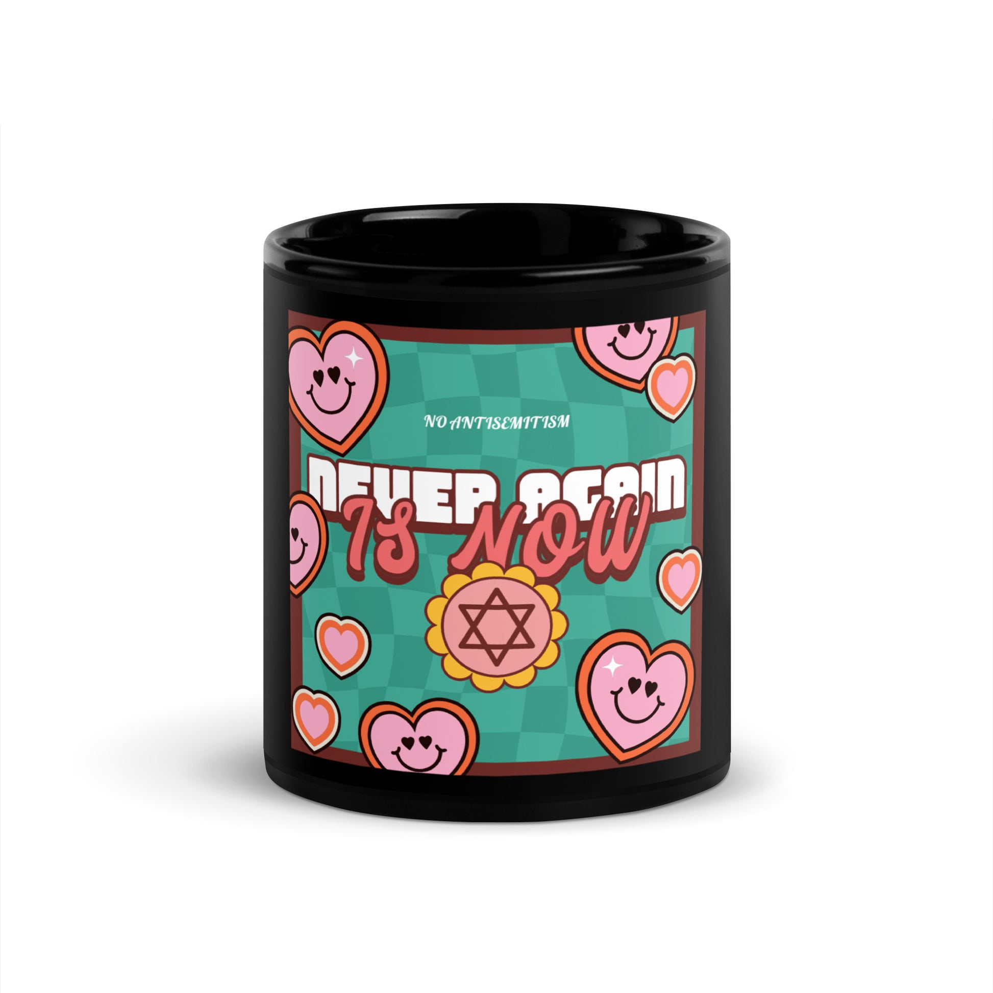 Never Again | Retro-Green Style | Black Glossy Mug Jouparty