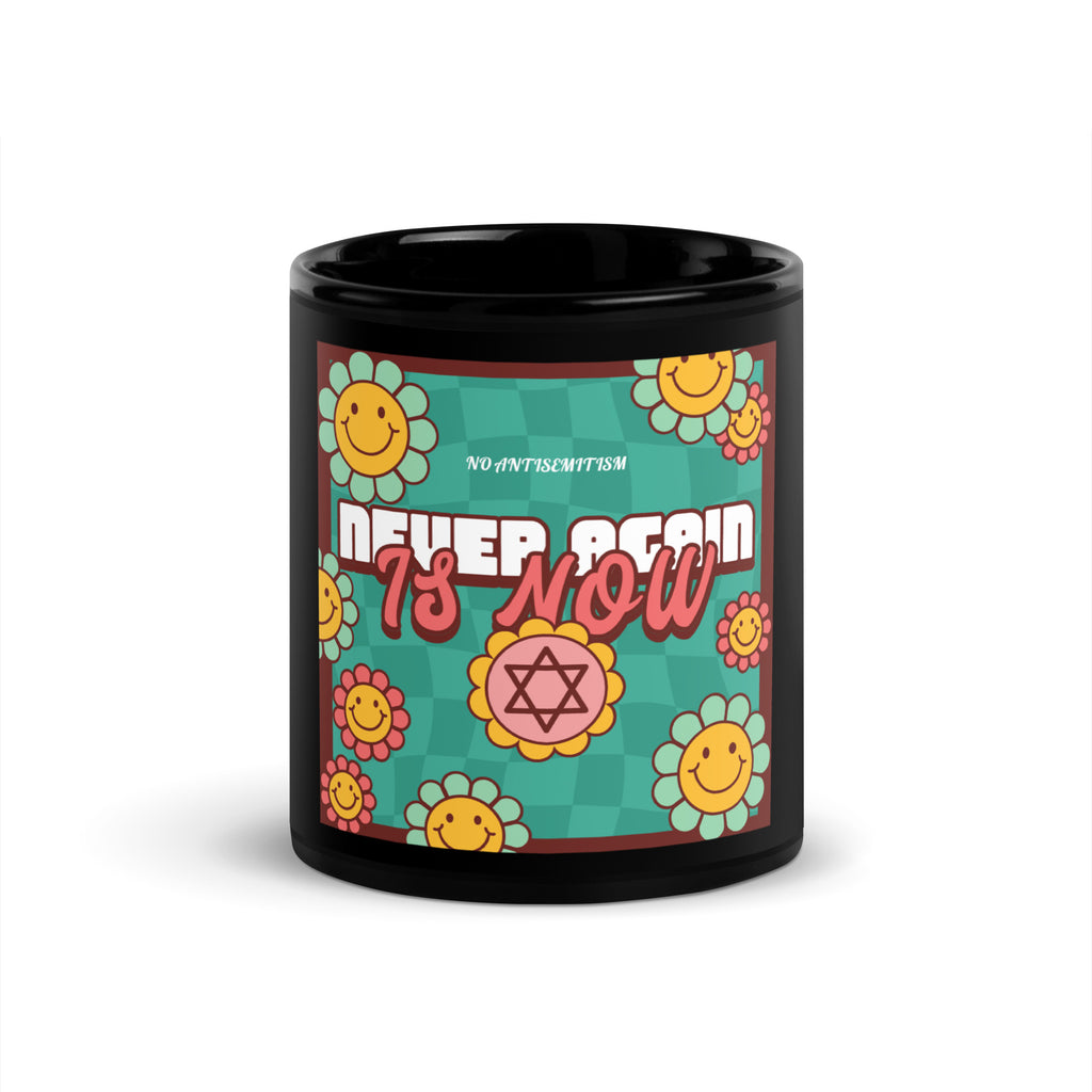Never Again | Retro-Green Style | Black Glossy Mug Jouparty
