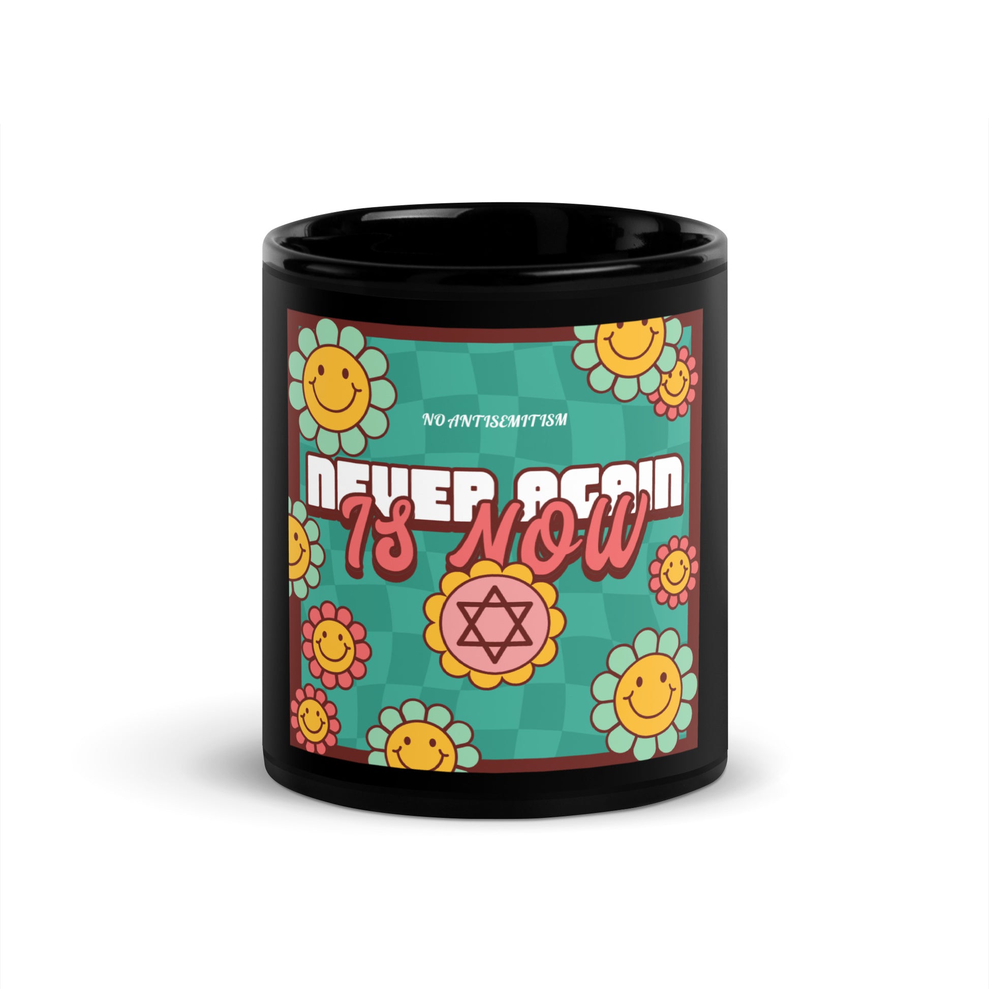 Never Again | Retro-Green Style | Black Glossy Mug Jouparty