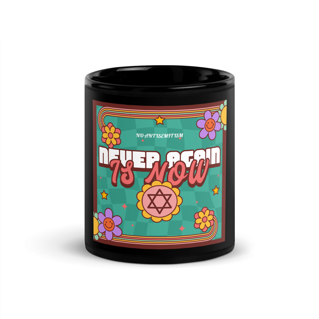Never Again | Retro-Green Style | Black Glossy Mug Jouparty