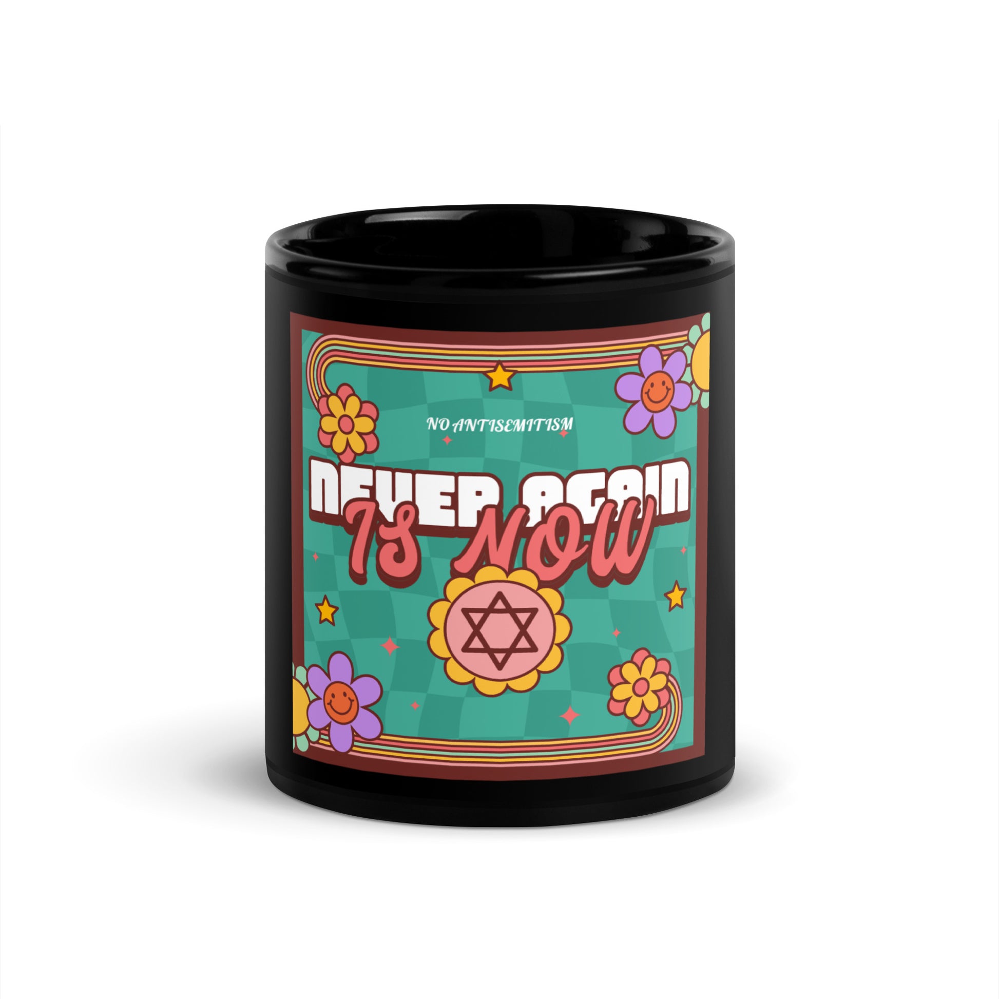 Never Again | Retro-Green Style | Black Glossy Mug Jouparty