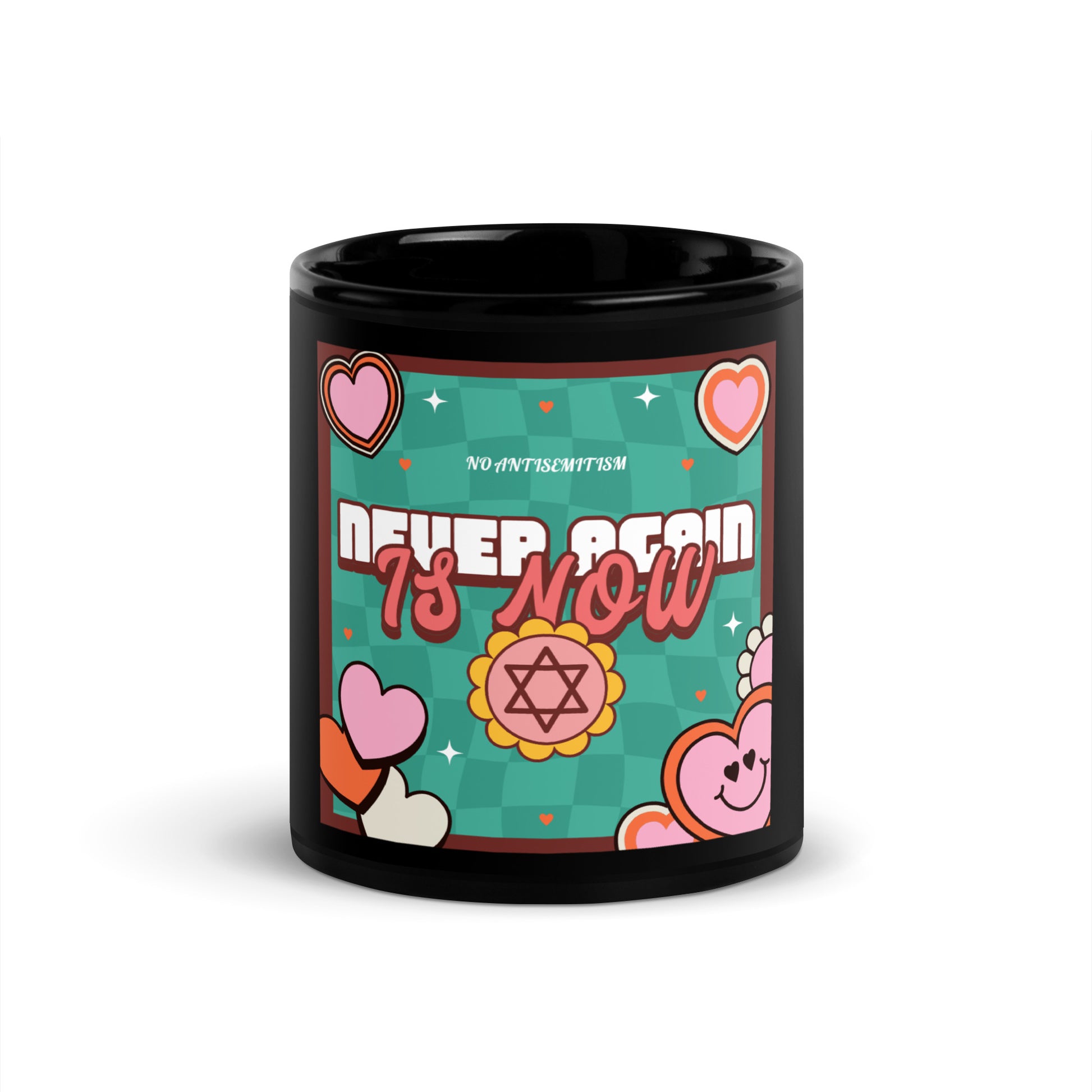 Never Again | Retro-Green Style | Black Glossy Mug Jouparty