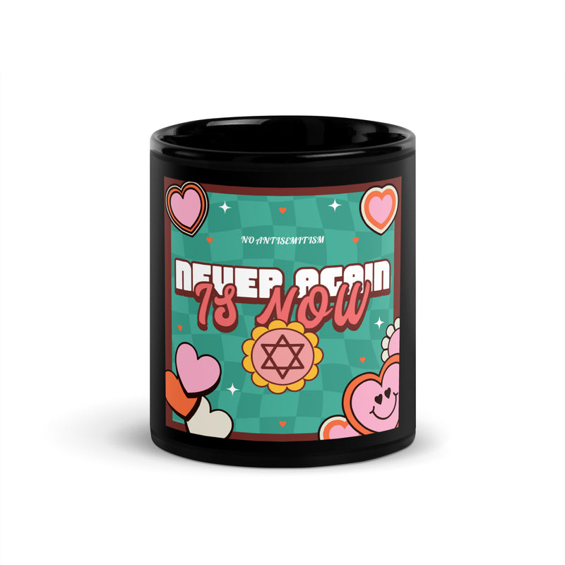 Never Again | Retro-Green Style | Black Glossy Mug