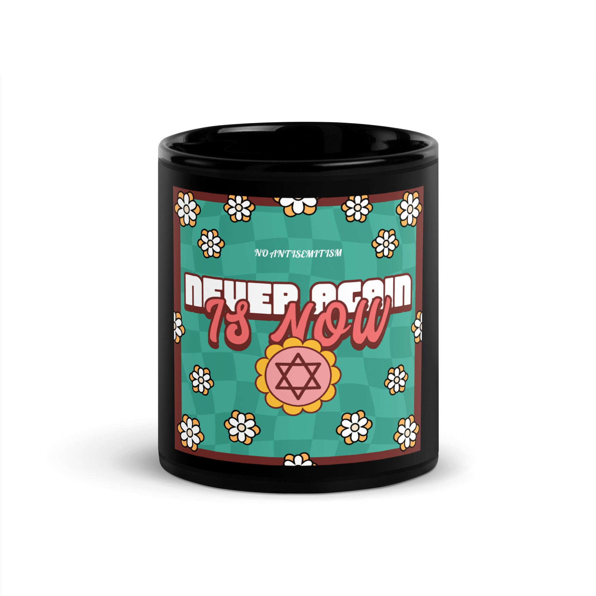Never Again | Retro-Green Style | Black Glossy Mug