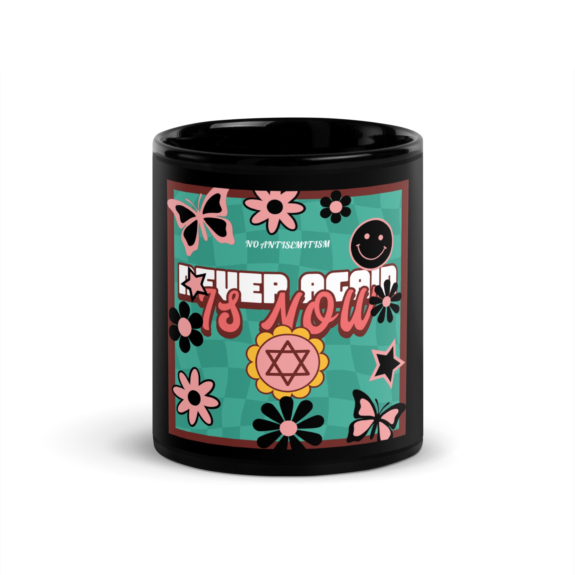 Never Again | Retro-Green Style | Black Glossy Mug Jouparty