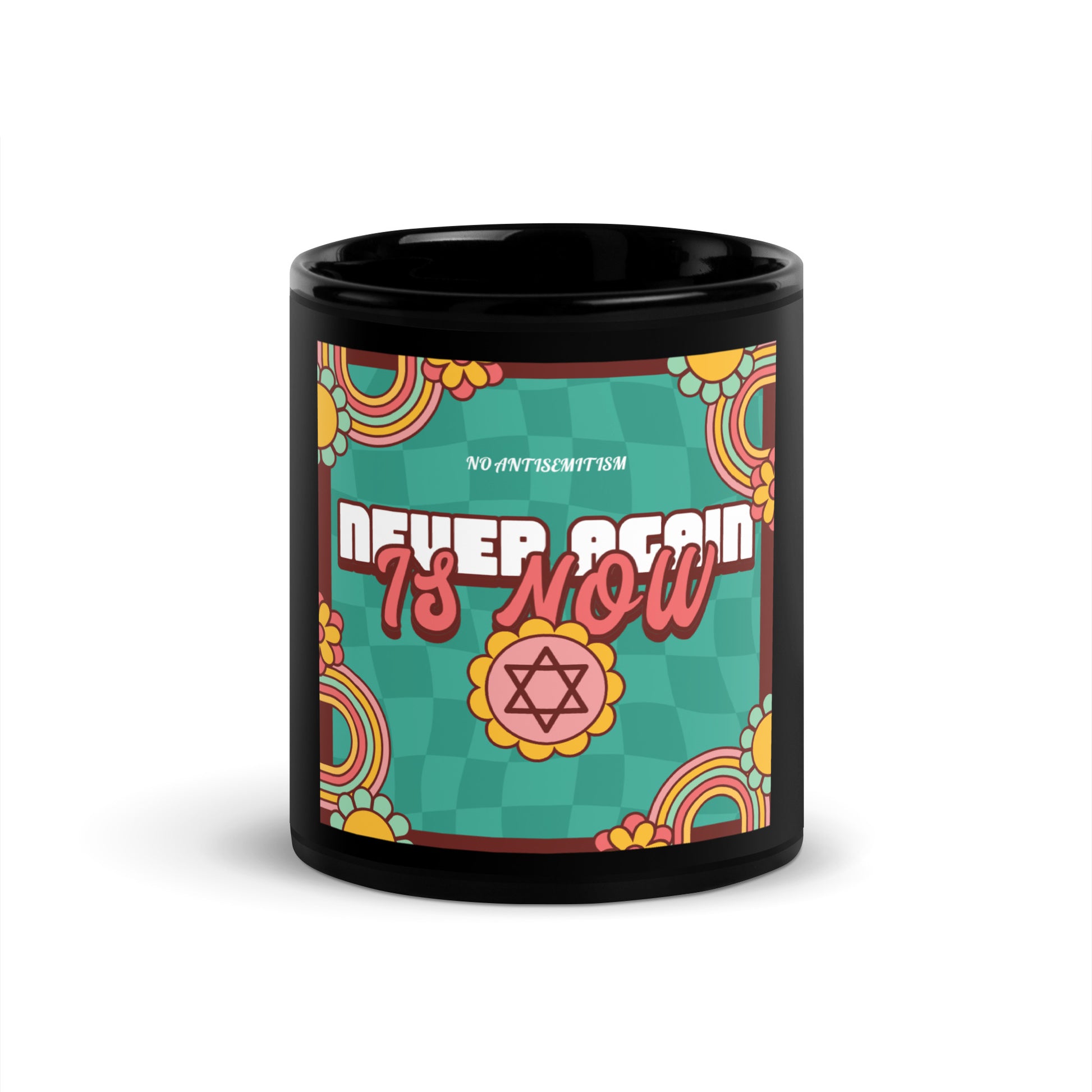Never Again | Retro-Green Style | Black Glossy Mug