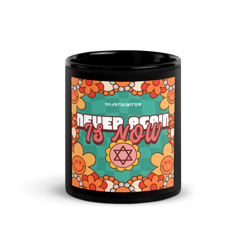 Never Again | Retro-Green Style | Black Glossy Mug Jouparty