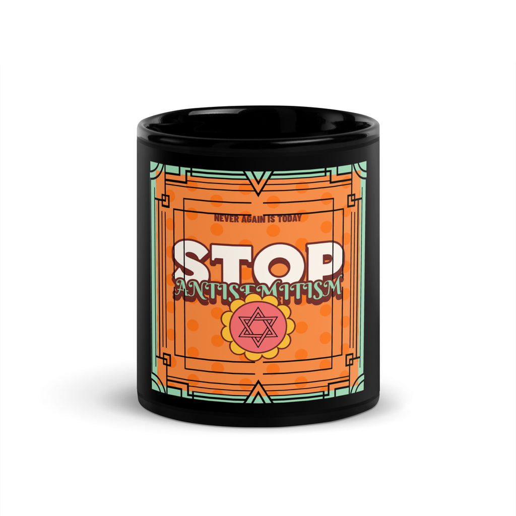 Antisemitism | Retro-Orange Style | Black Glossy Mug Jouparty