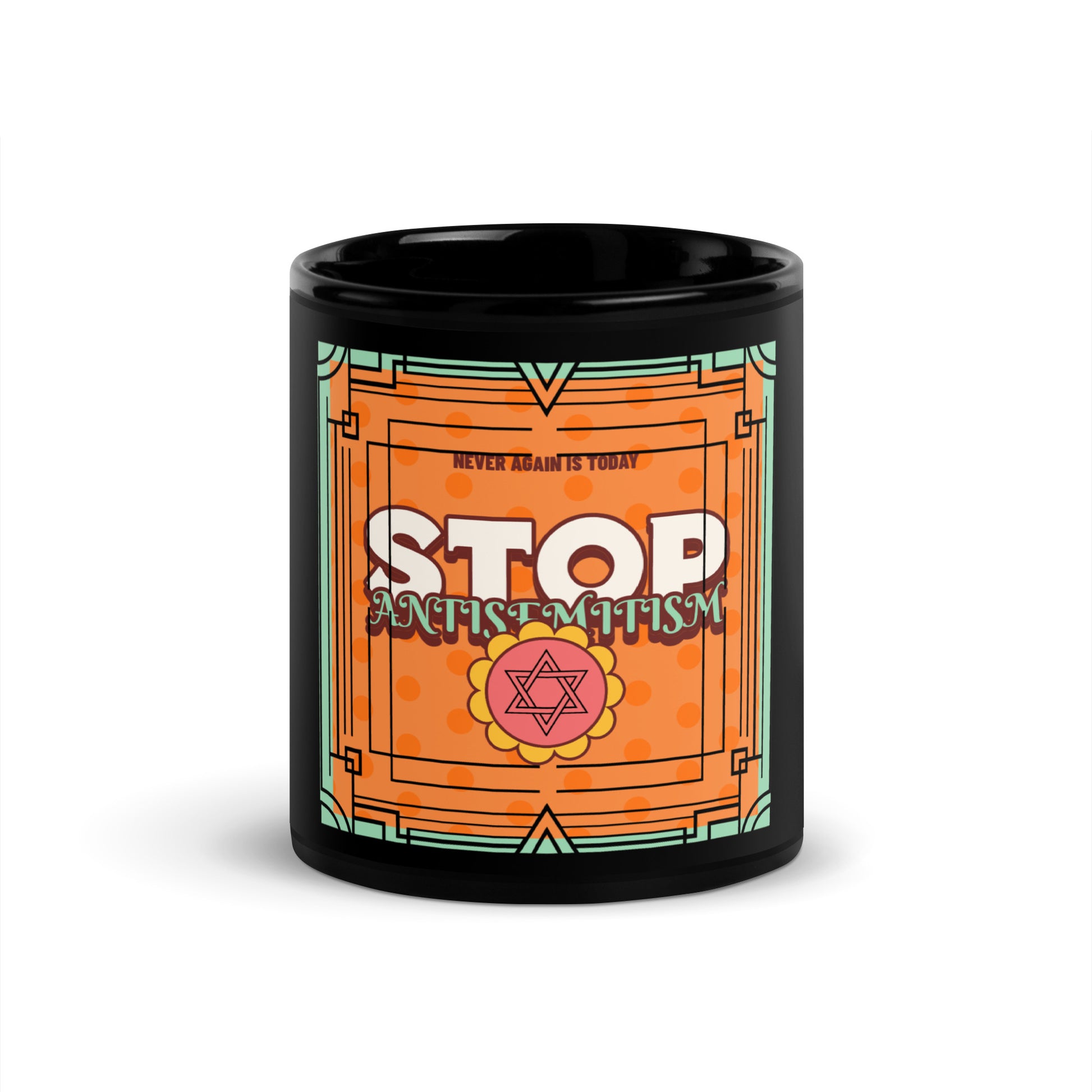 Antisemitism | Retro-Orange Style | Black Glossy Mug Jouparty