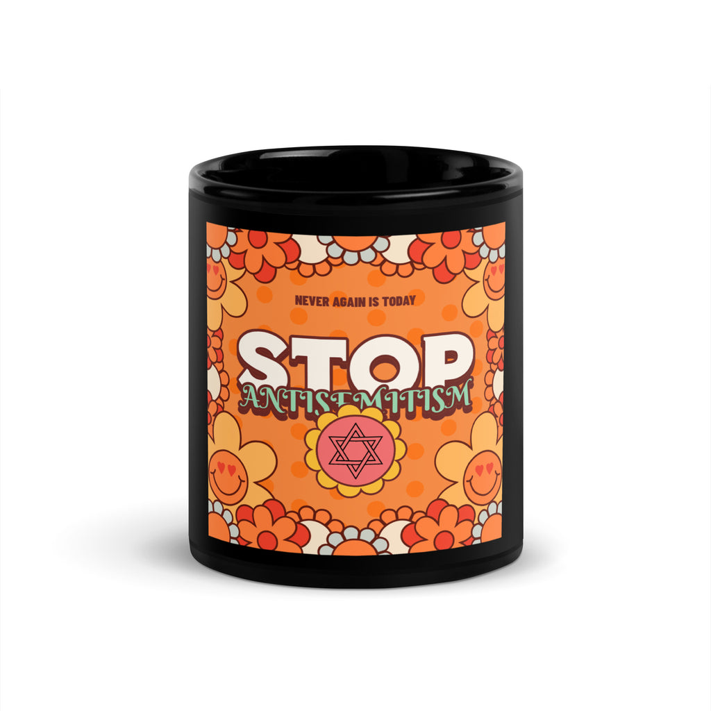 Antisemitism | Retro-Orange Style | Black Glossy Mug Jouparty