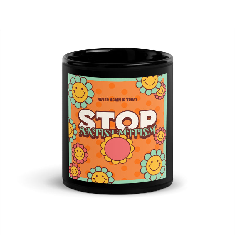 Antisemitism | Retro-Orange Style | Black Glossy Mug