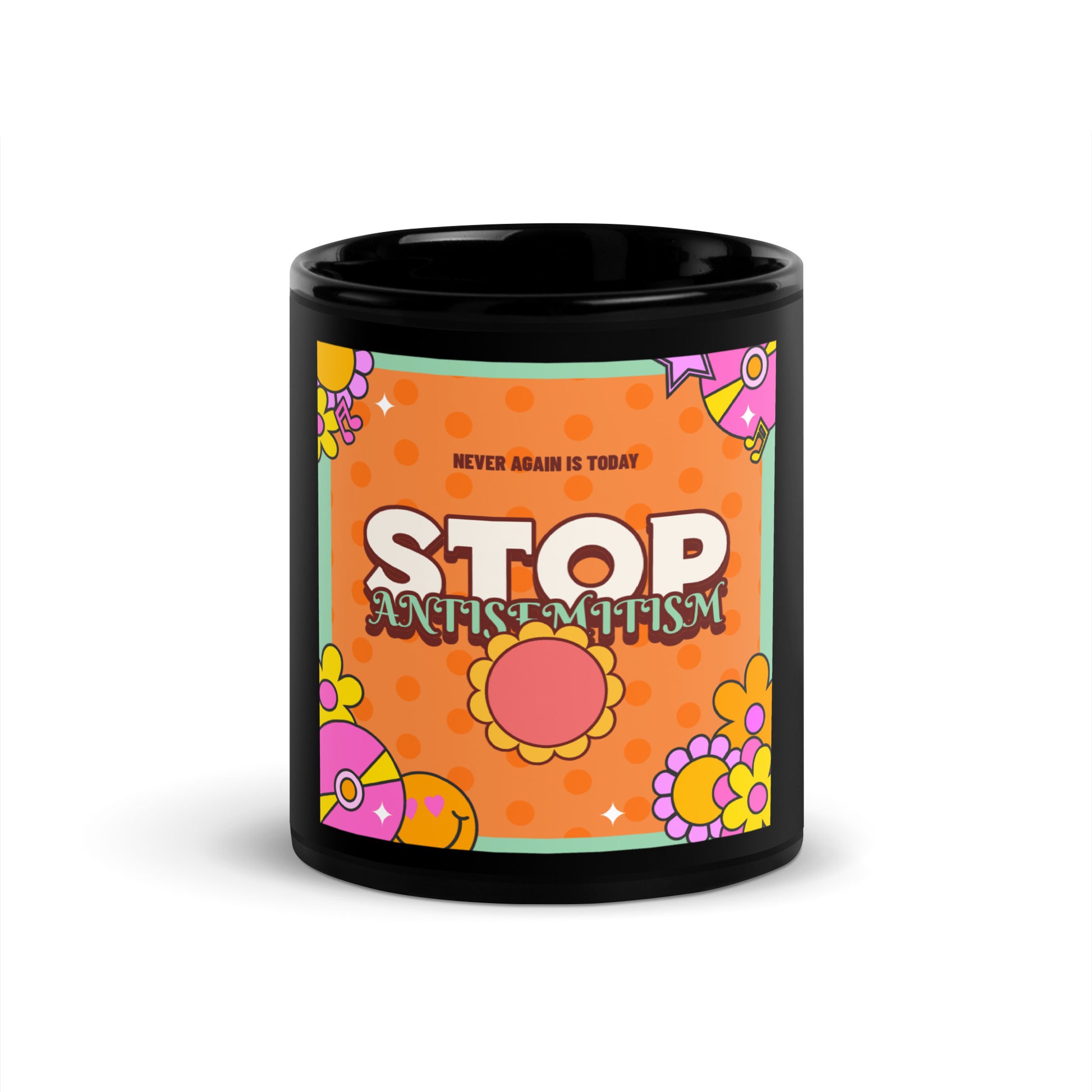 Antisemitism | Retro-Orange Style | Black Glossy Mug Jouparty