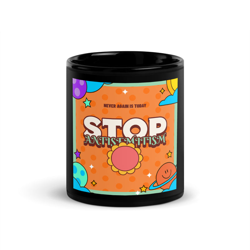 Antisemitism | Retro-Orange Style | Black Glossy Mug